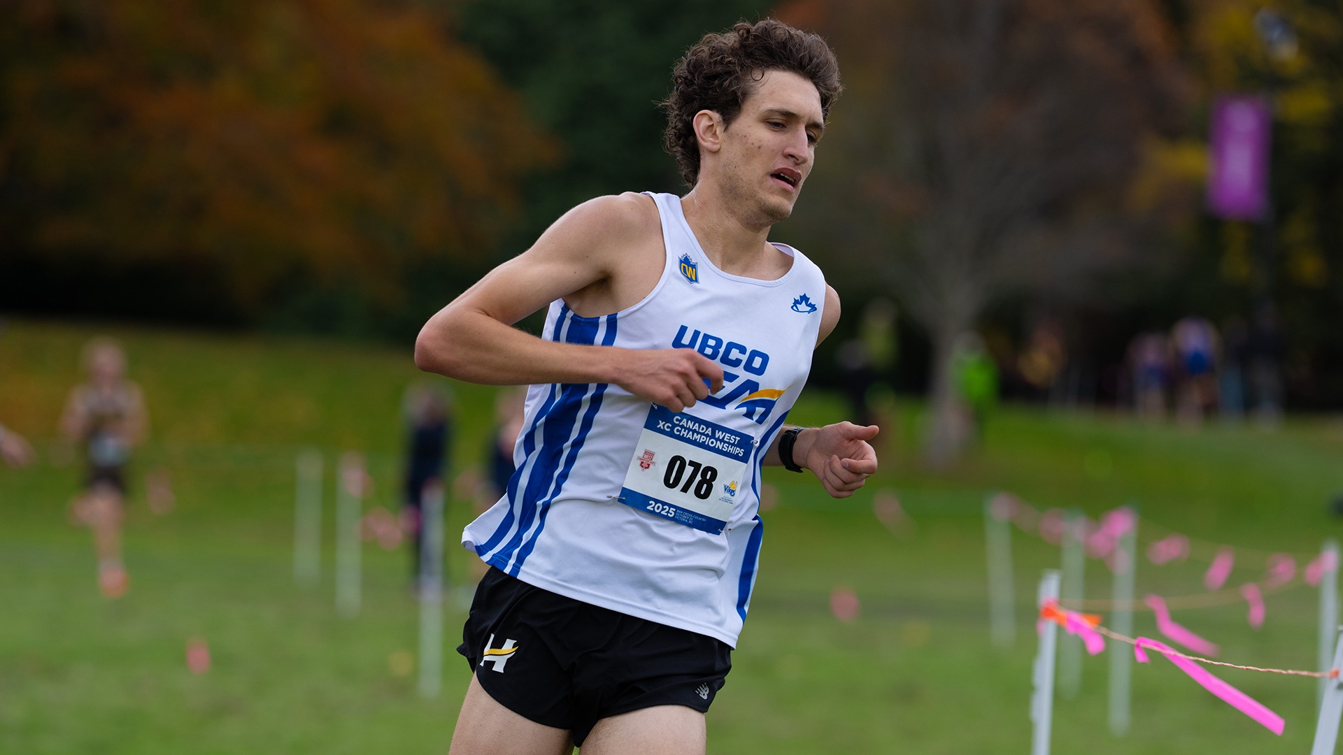 UBCO cross country runner Owen Lloyd competes at the 2025 Canada West Championship in Victoria.