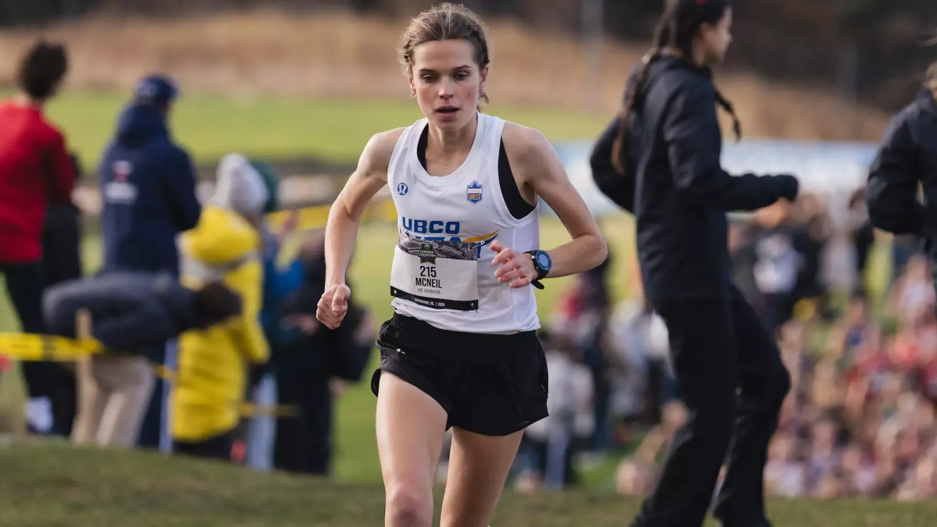 UBCO cross country runner Lauren McNeil runs during the 2025 U SPORTS Championship in Sherbrooke, Quebec.