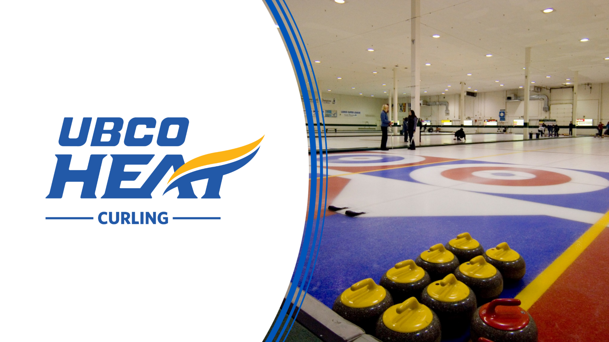 The UBCO Heat curling logo is on the left of the graphic and on the right is an image of the Kelowna Curling Club.