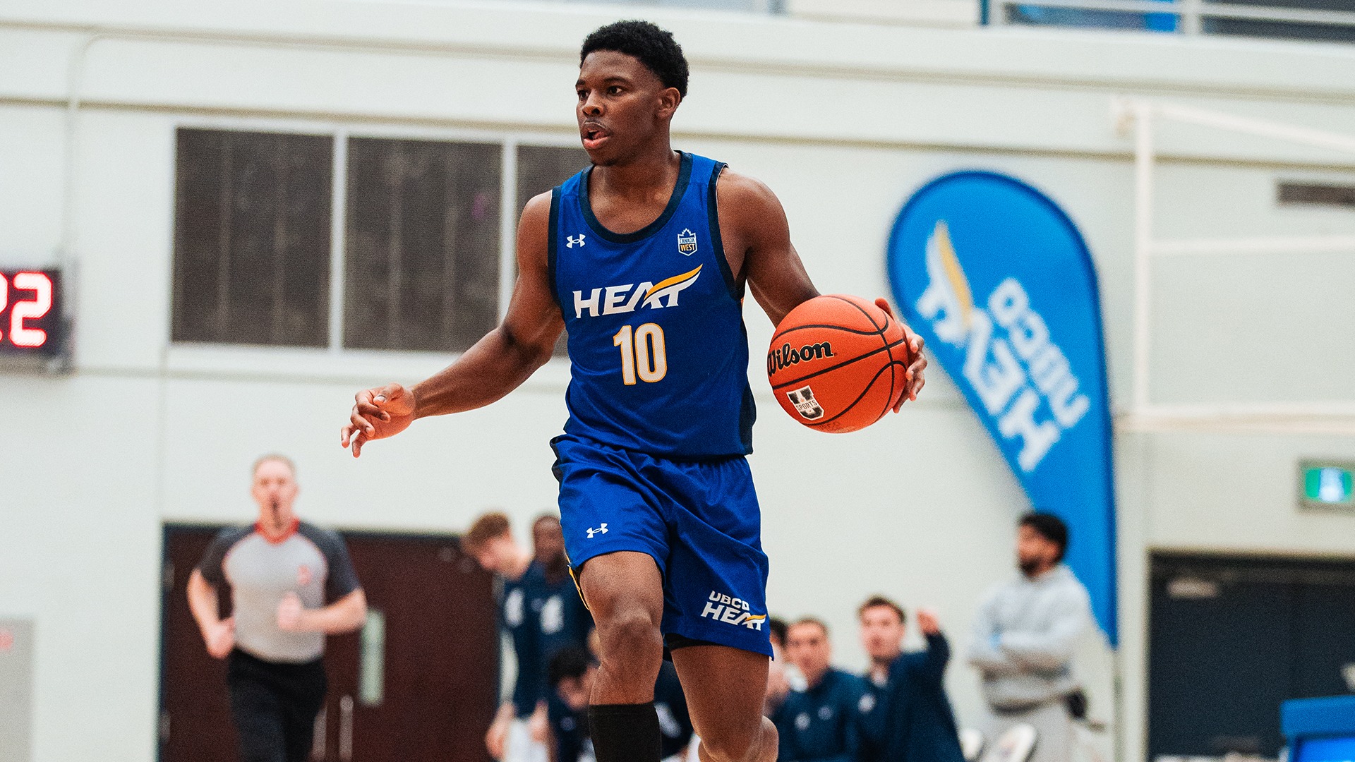 UBCO guard Jalen Shirley surveys his options during action against the UBC Thunderbirds at the UBCO Gymnasium.