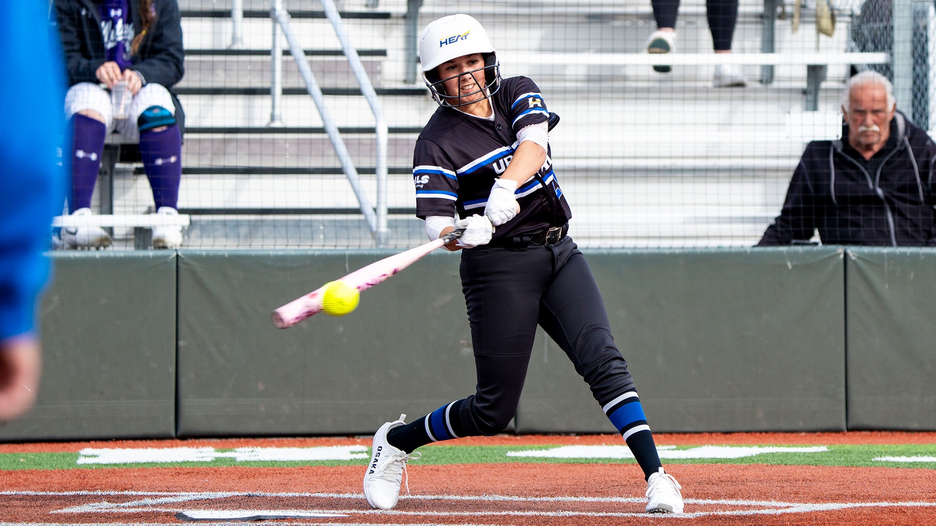 Sydney Johnston hits the ball against the Laurier Golden Hawks at the CCSA Championships in Oshawa, Ont.