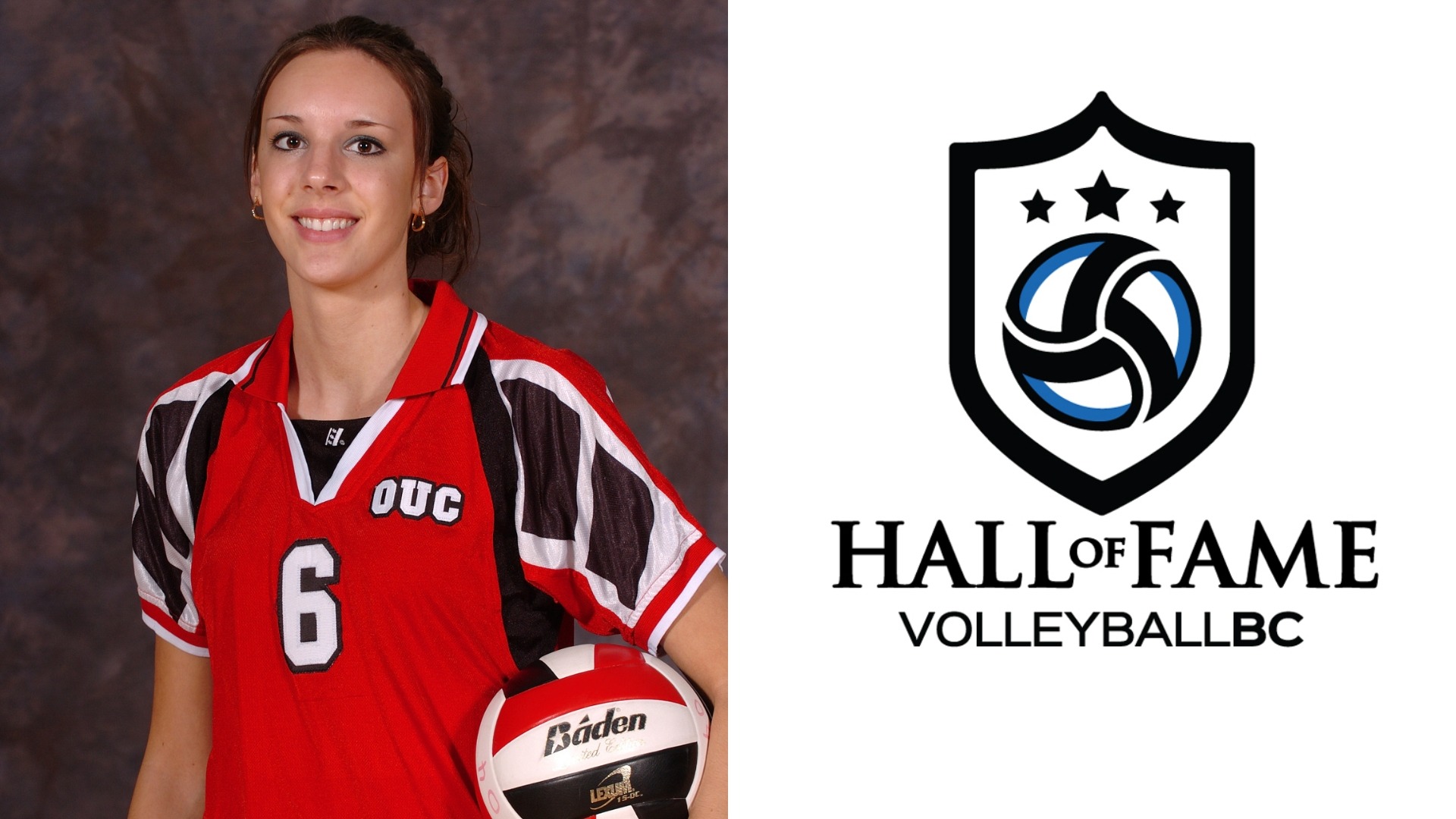 Marisa Field poses with a volleyball in her left arm during media day with the UBCO Lakers.