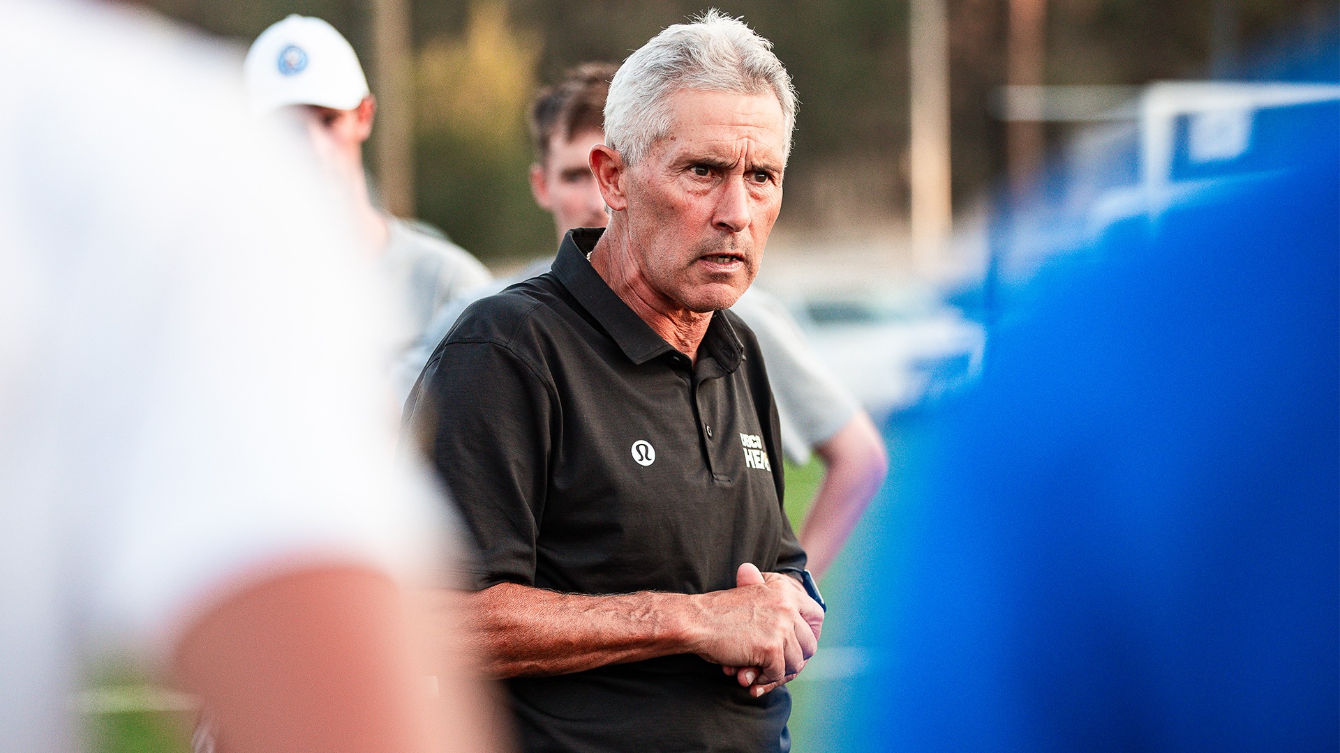 Heat men's soccer head coach Dante Zanatta speaks to his team following a game during the 2026-27 season.