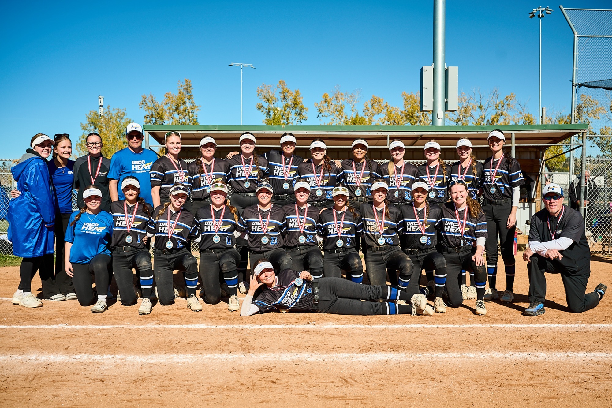 The UBCO Heat softball team poses with their silver medal at the 2026 WCSA Championships
