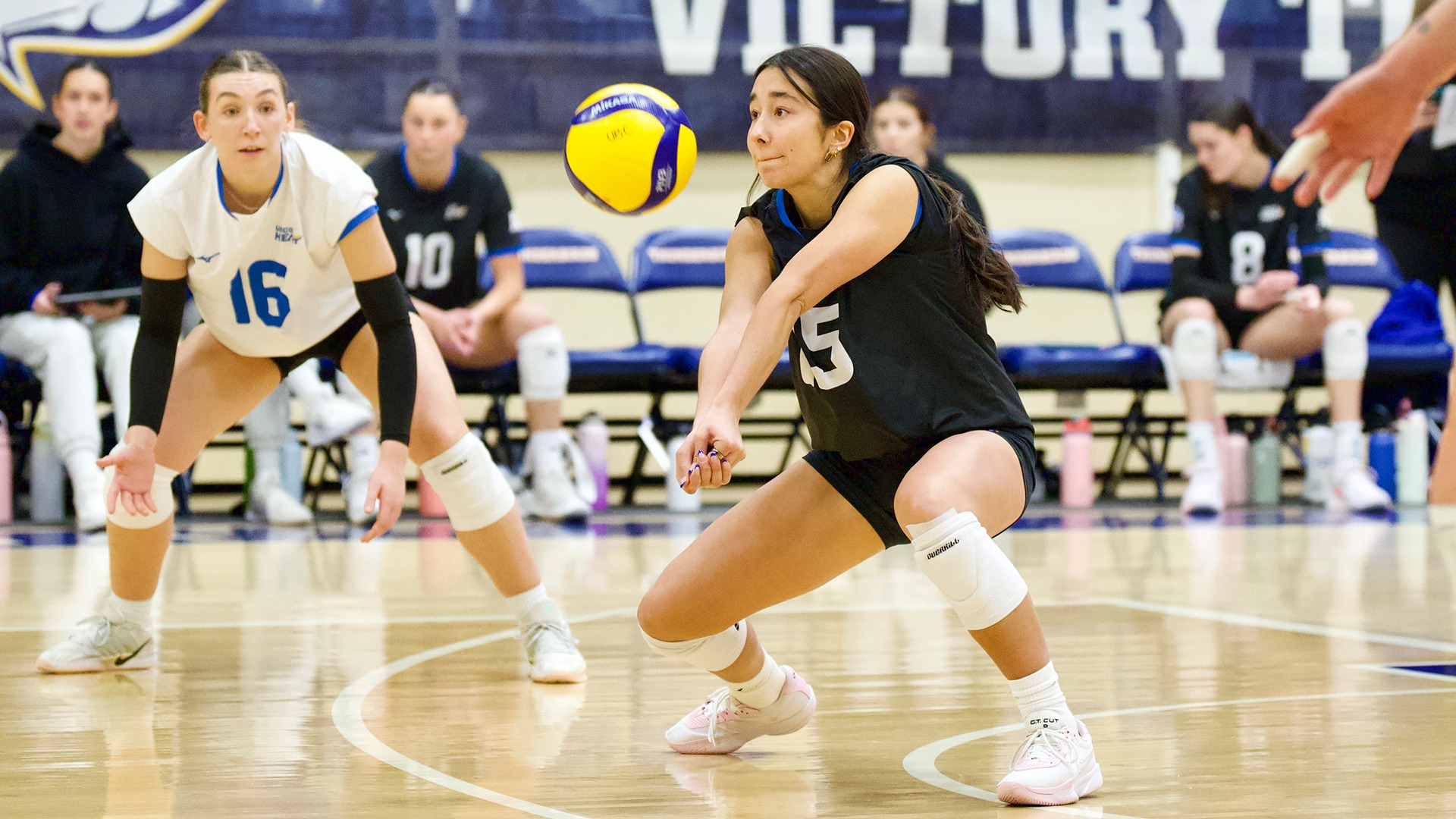 UBCO's Ava Dahl digs a ball during action against the UBC Thunderbirds in Vancouver.