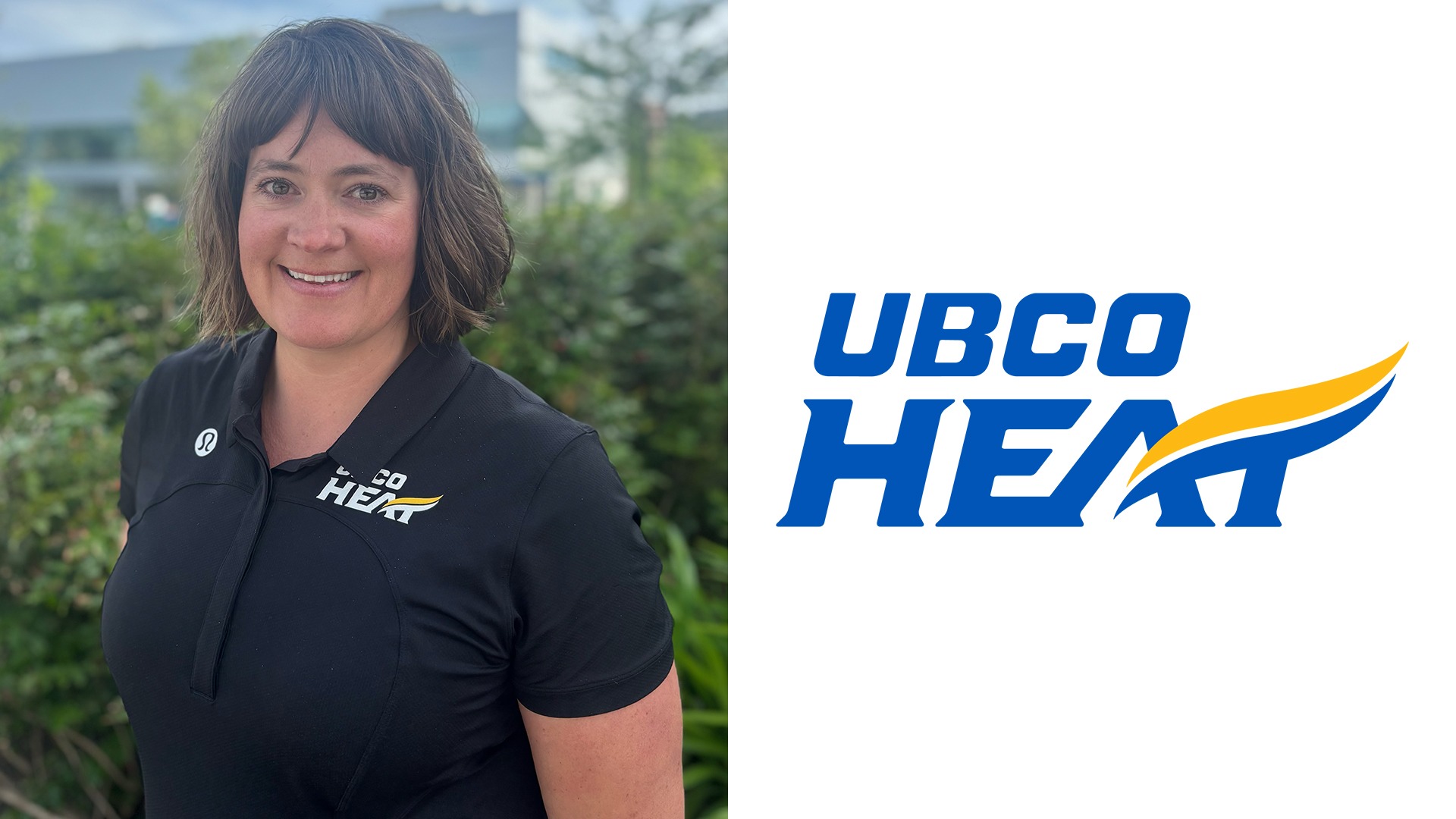 UBCO Heat Director, Operations Layne McDougall poses on the left side of the image while the UBCO Heat logo is on the right side.