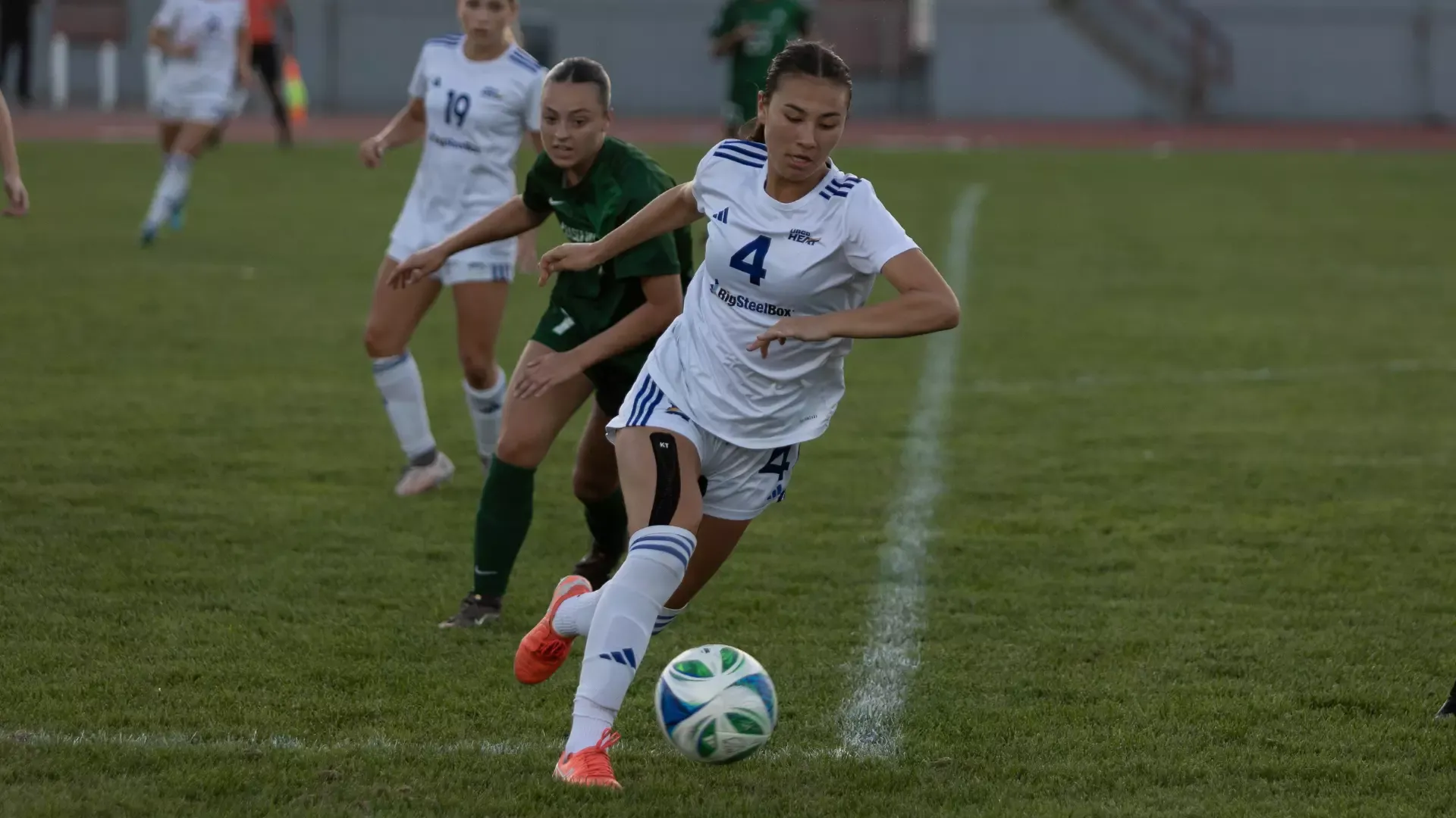 Katie Scarth of the UBCO women’s soccer team dribbles the ball against the UFV Cascades at Rotary Stadium in Abbotsford, BC. 