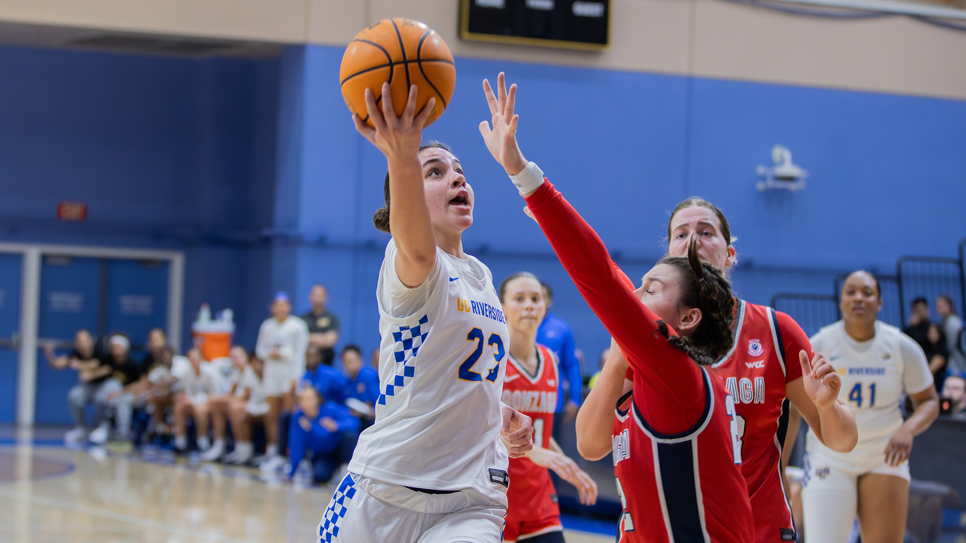 Maria Mejia drives against Gonzaga