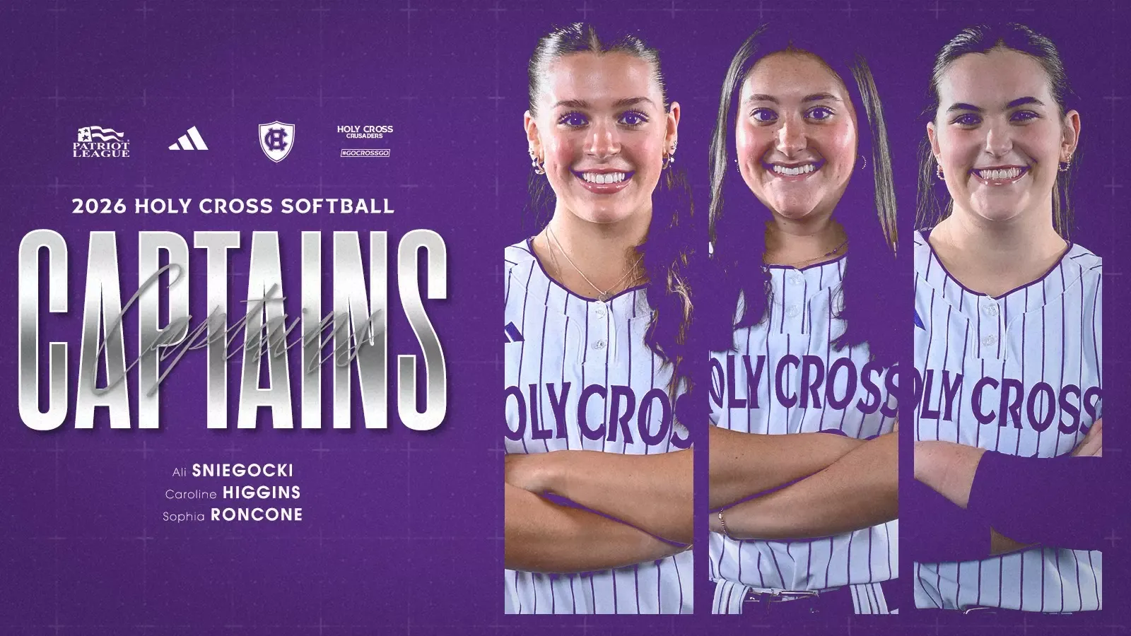 2026 Softball Captains: Ali Sniegocki, Sophia Roncone and Caroline Higgins