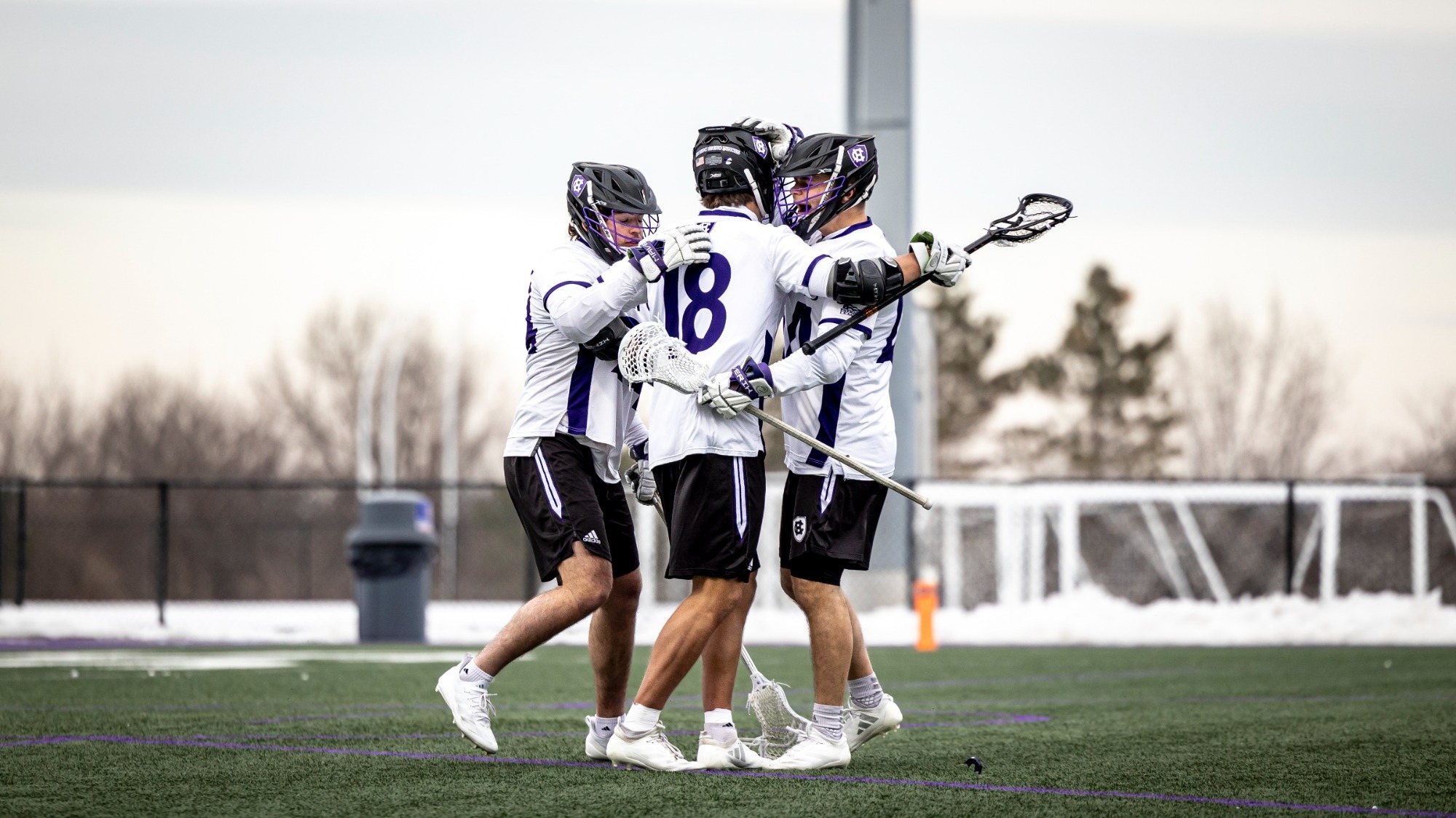 men's lacrosse celebrates a goal