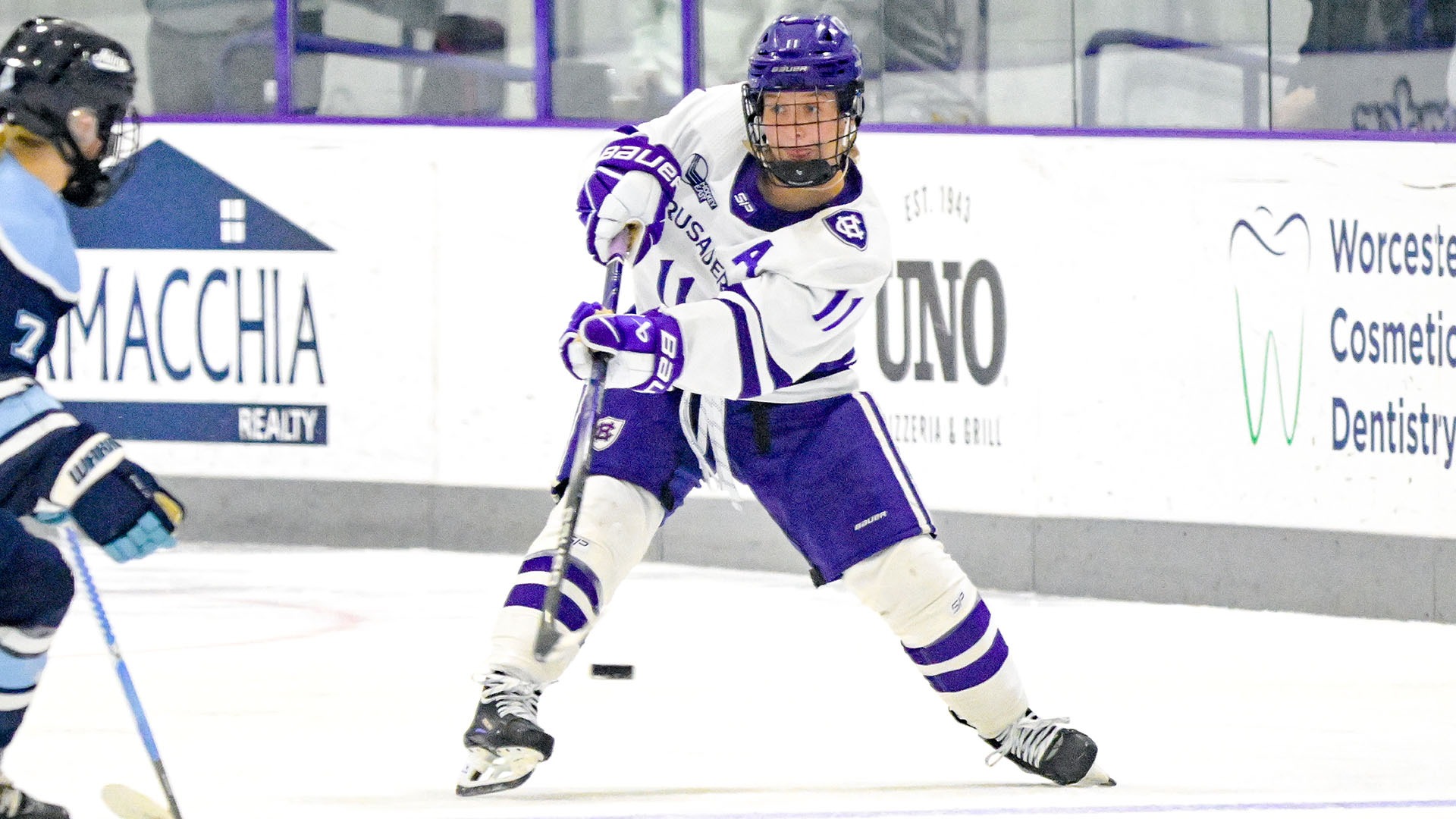 Alexia Moreau taking a shot against Maine.