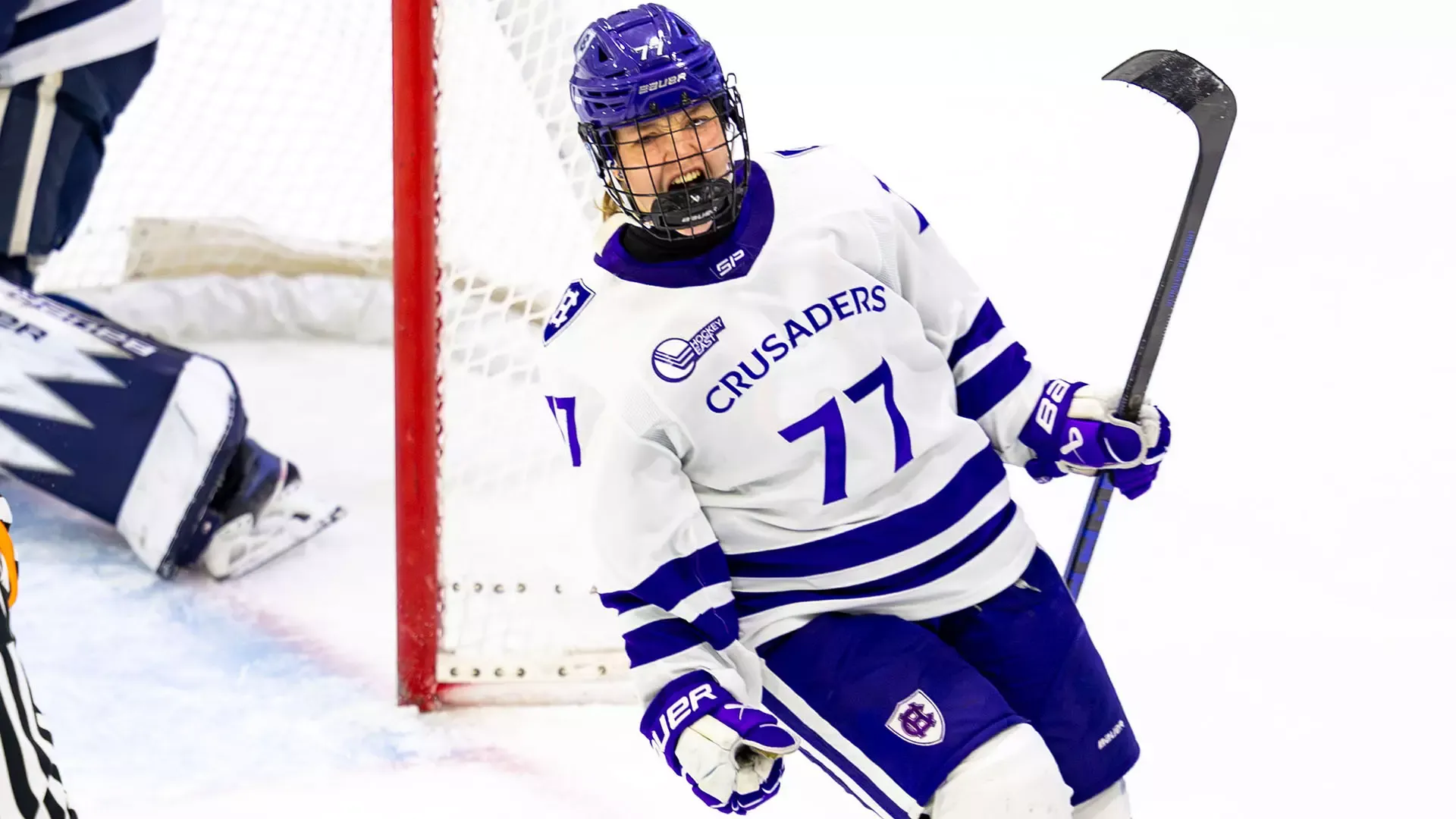 Naemi Herzig celebrates after scoring in the shootout against New Hampshire.