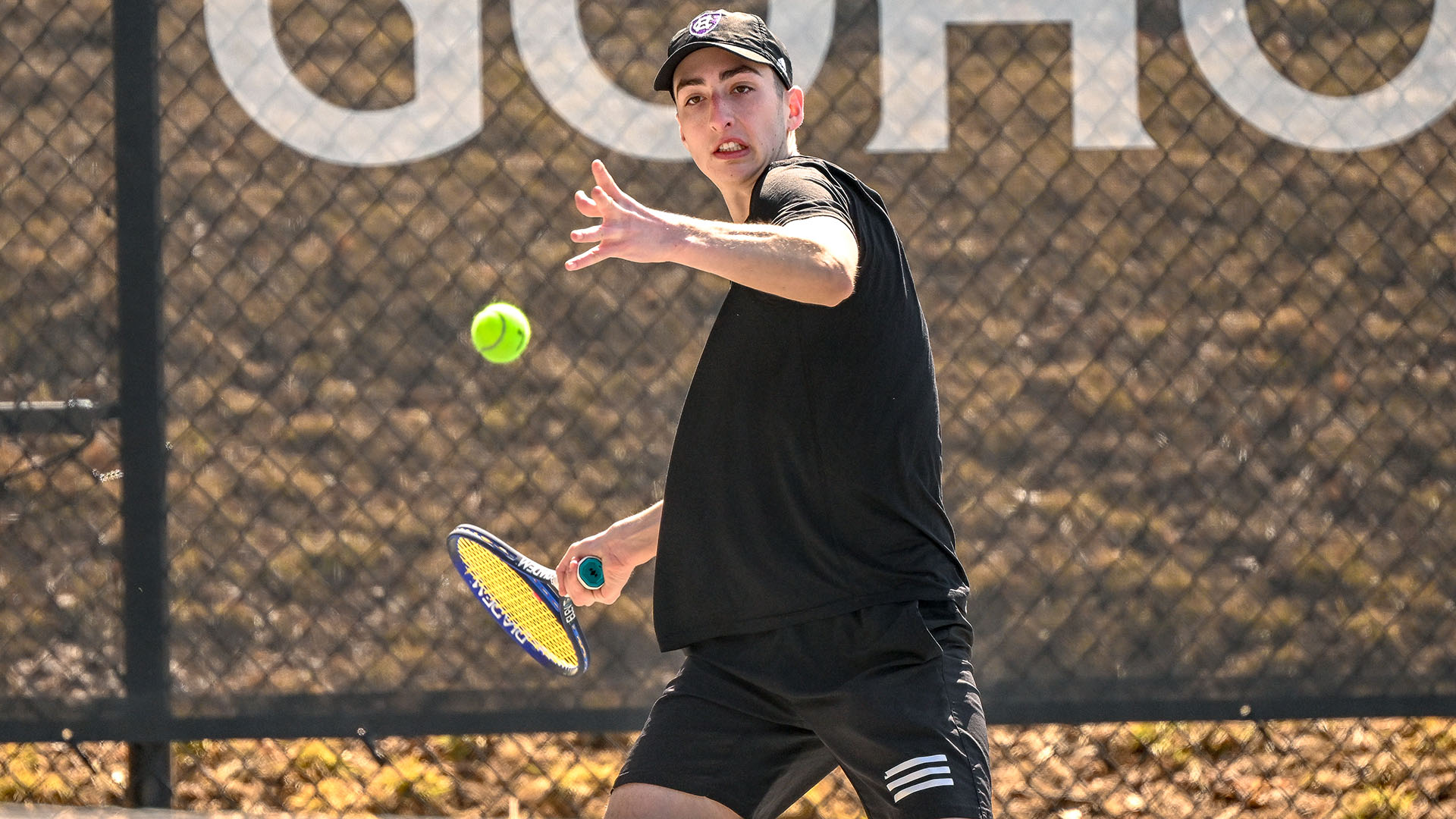 Camilo Illanes hitting a forehand against Colgate.
