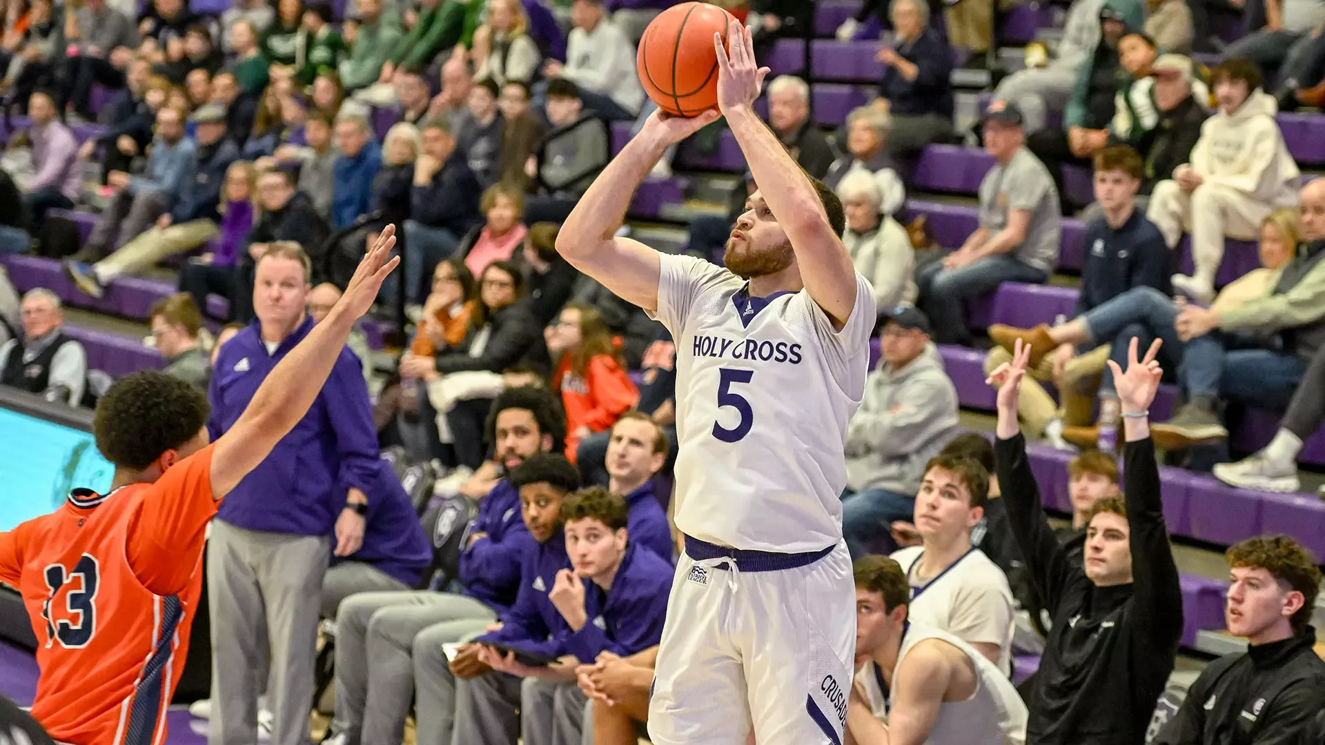 Jaden Kirkwood taking a shot against Bucknell.