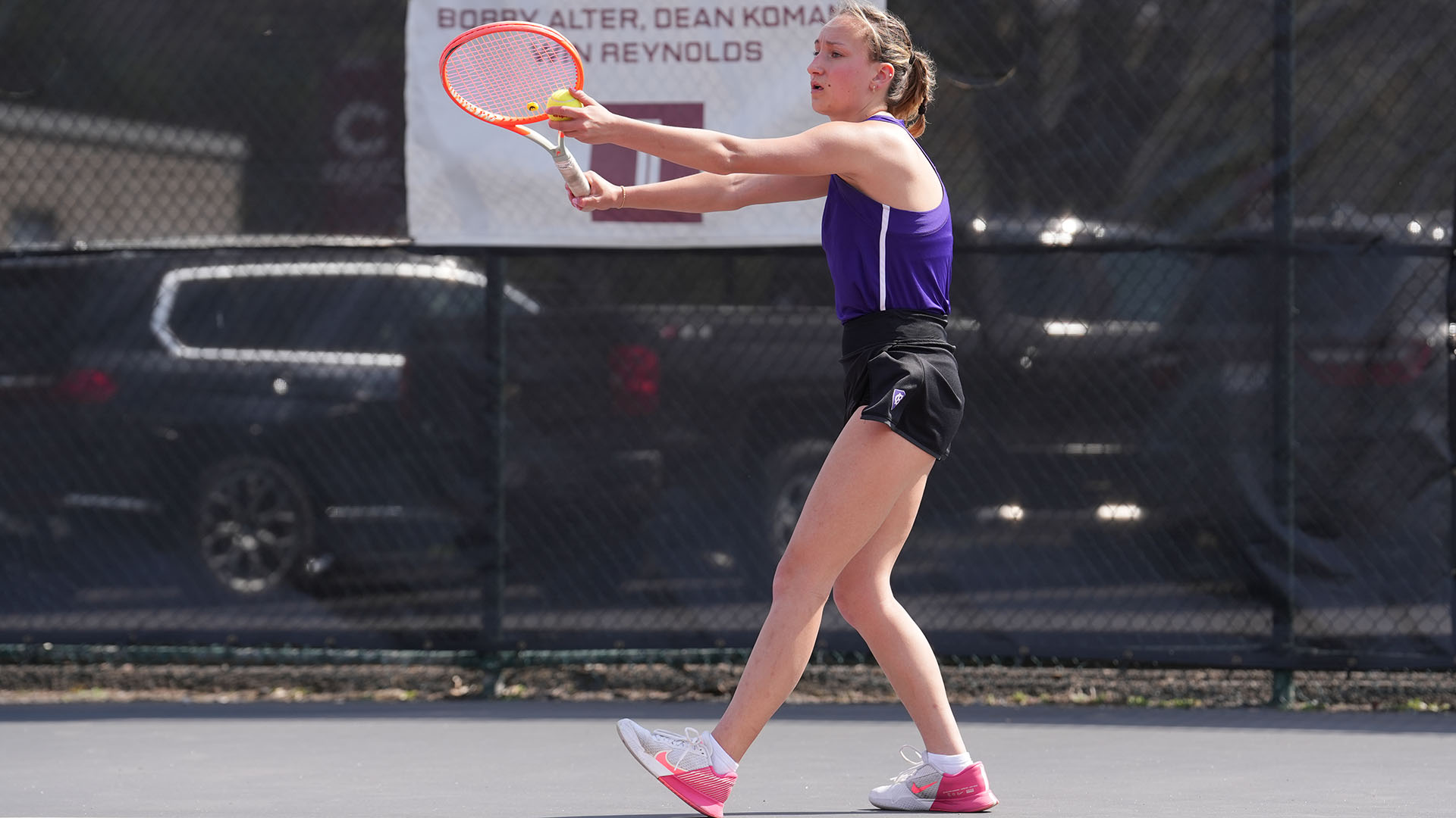 Maddie Hamm serving against Lafayette in the Patriot League Tournament.