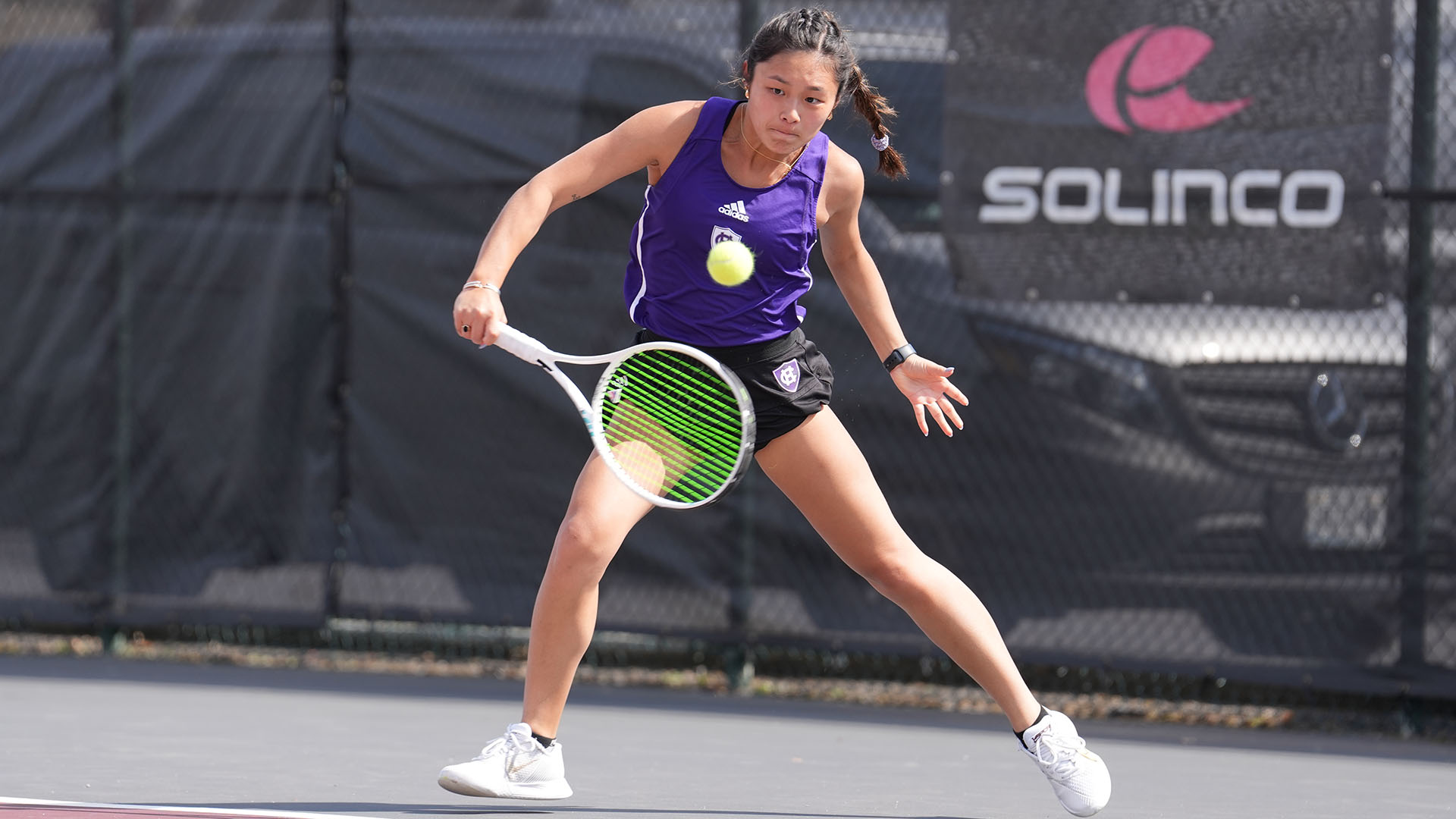 Alison Lynn hitting a backhand against Lafayette in the Patriot League Tournament.