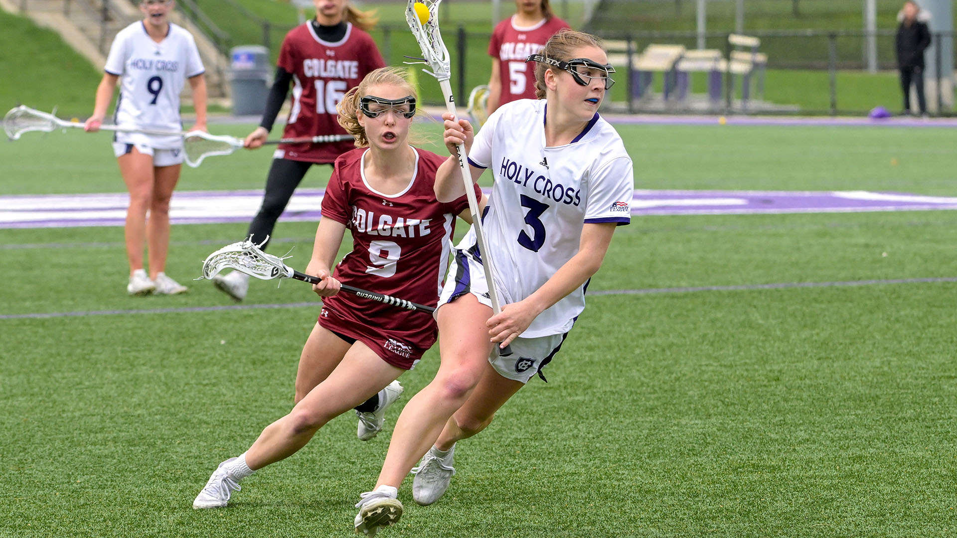 Annabel Brennan with the ball against Colgate in the Patriot League Quarterfinals.
