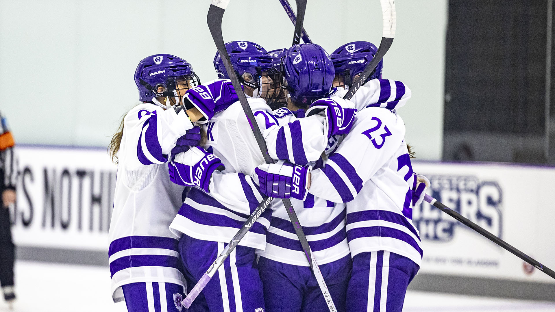 The Crusaders celebrate during their victory over RPI.