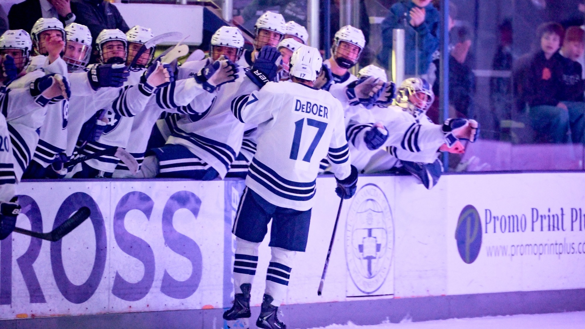 Matt DeBoer celebrates a goal against Army