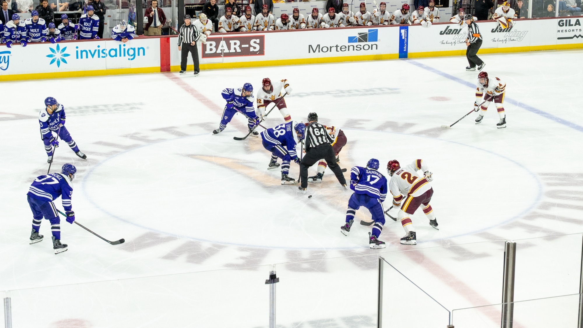 Men's ice hockey lines up for a faceoff at Arizona State