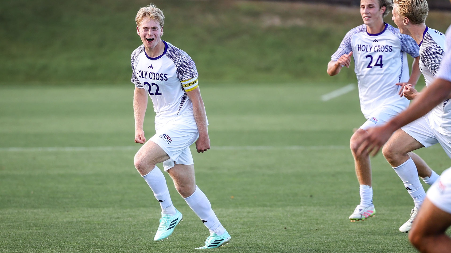 Gabe Raphael celebrates after scoring a goal against Lehigh