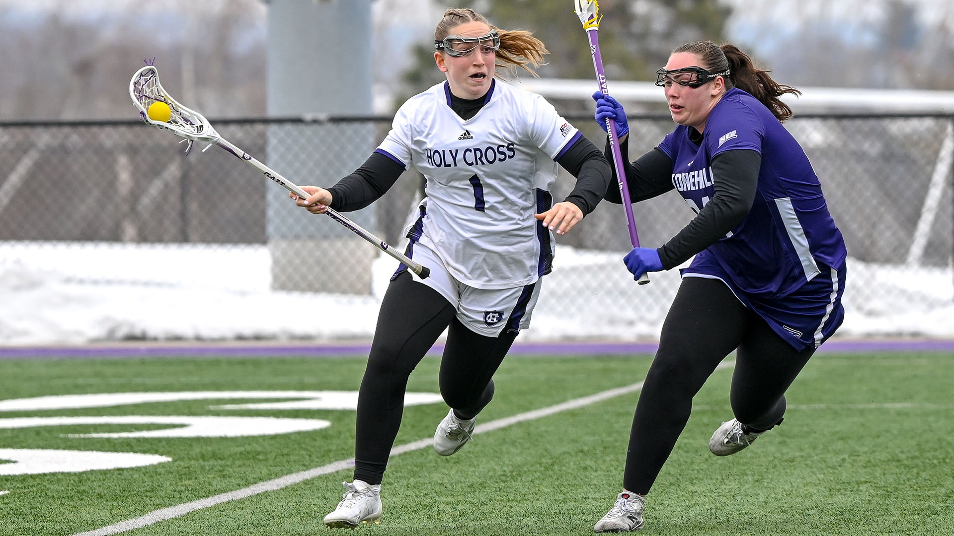 Kate Avitabile with the ball against Stonehill.