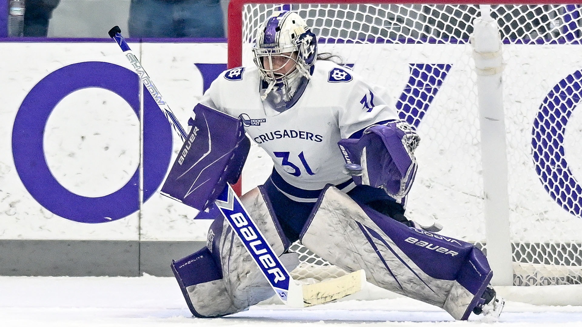 Abby Hornung in net against Northeastern