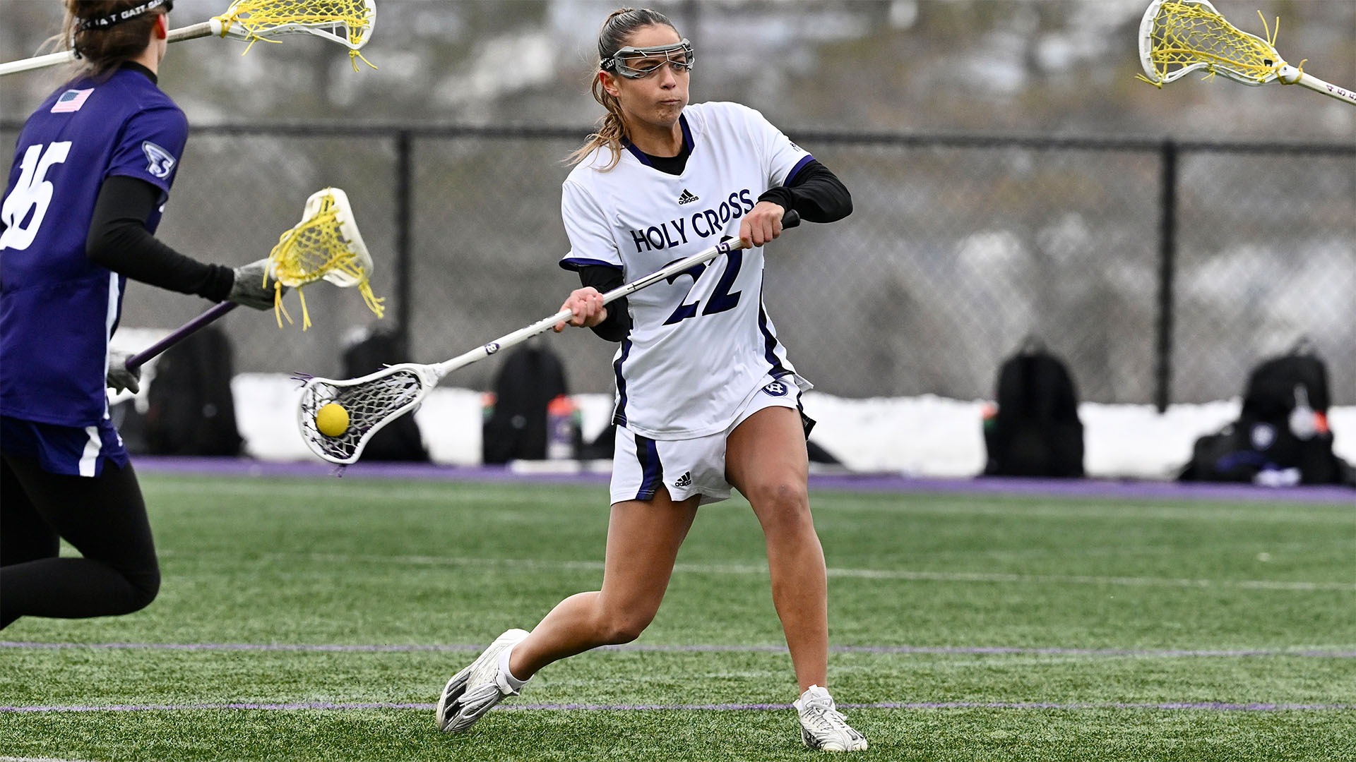 Hadley Cepiel taking a shot against Stonehill