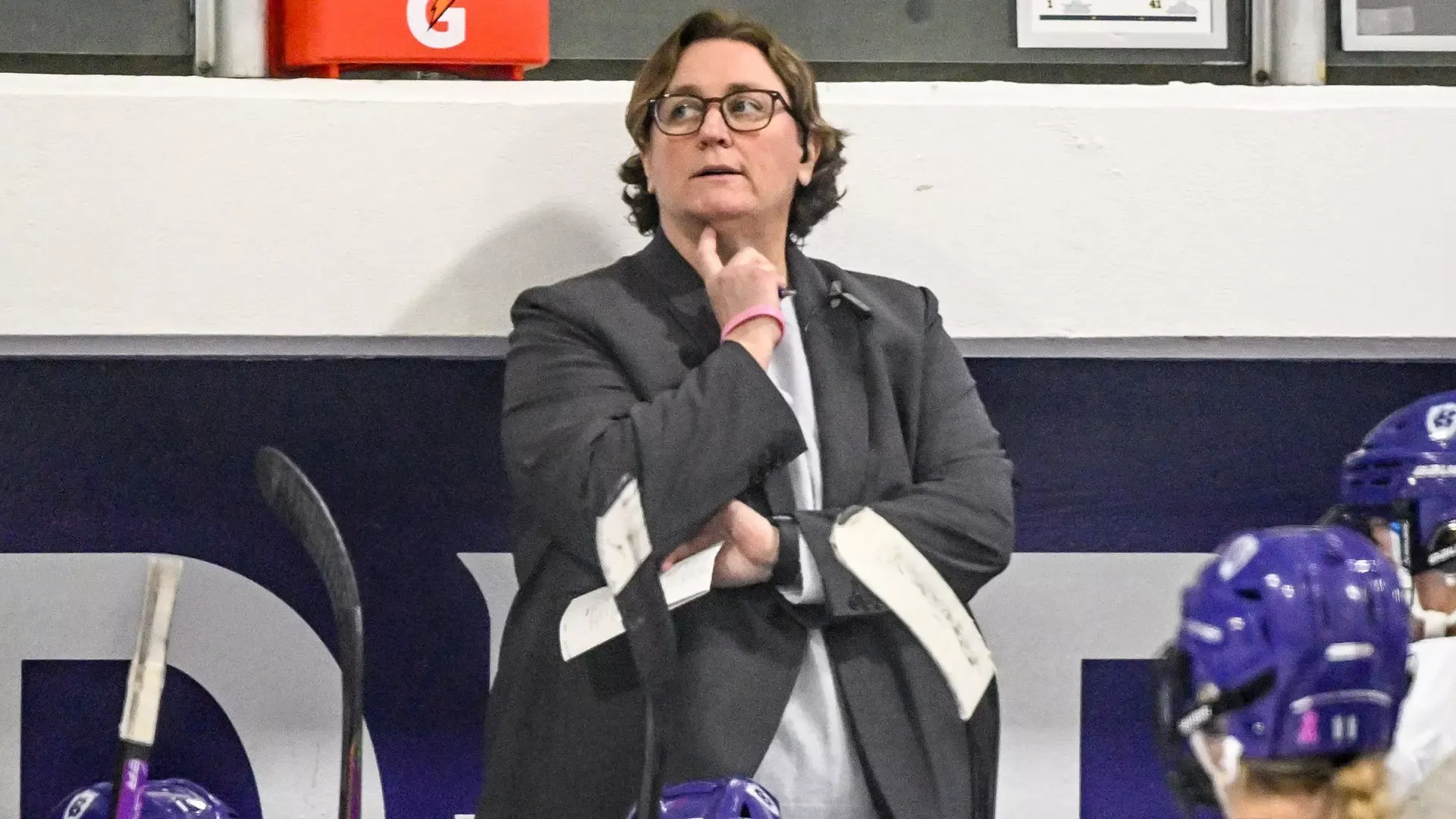 Katie Lachapelle on the bench against Merrimack