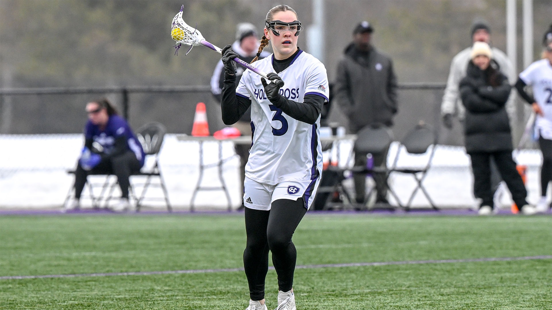 Annabel Brennan with the ball against Stonehill