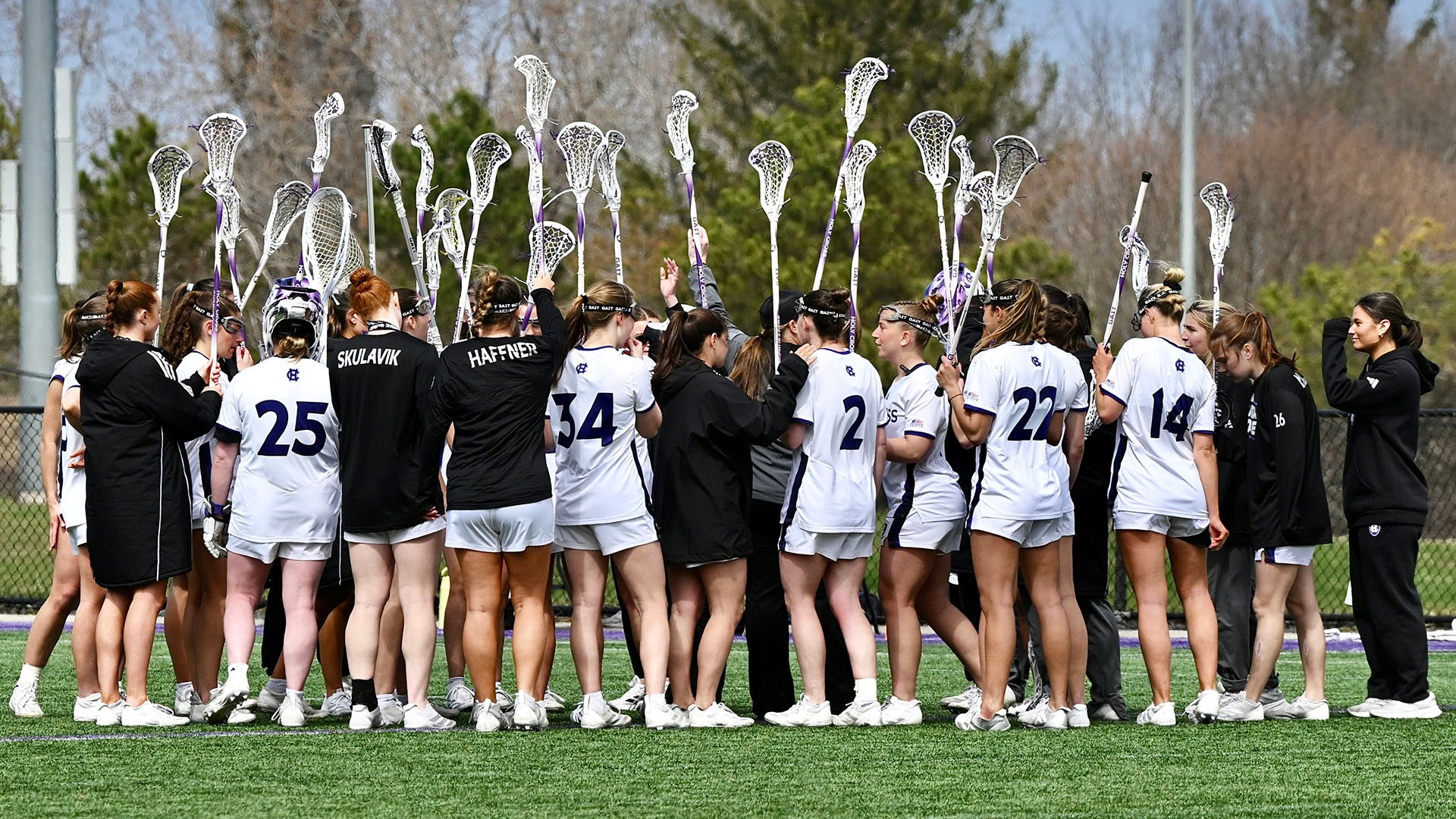 The Crusaders huddle during their game against Bucknell