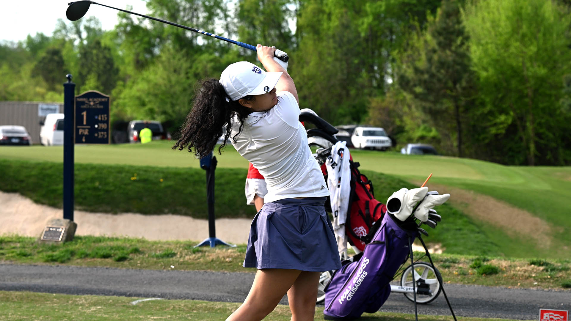 Sophie Quinones teeing off at the Patriot League Championship.