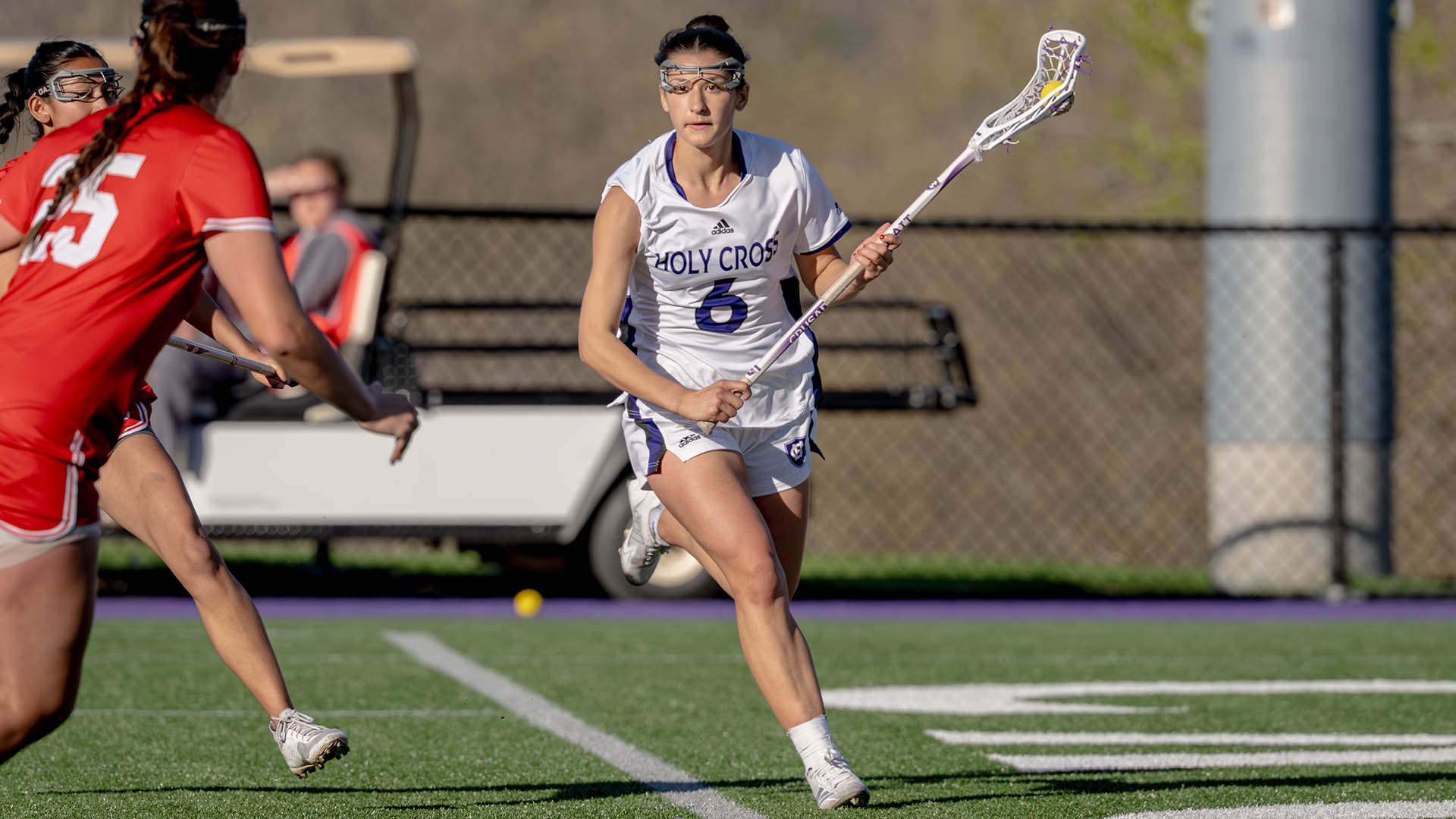Kate Burns with the ball against Boston University.
