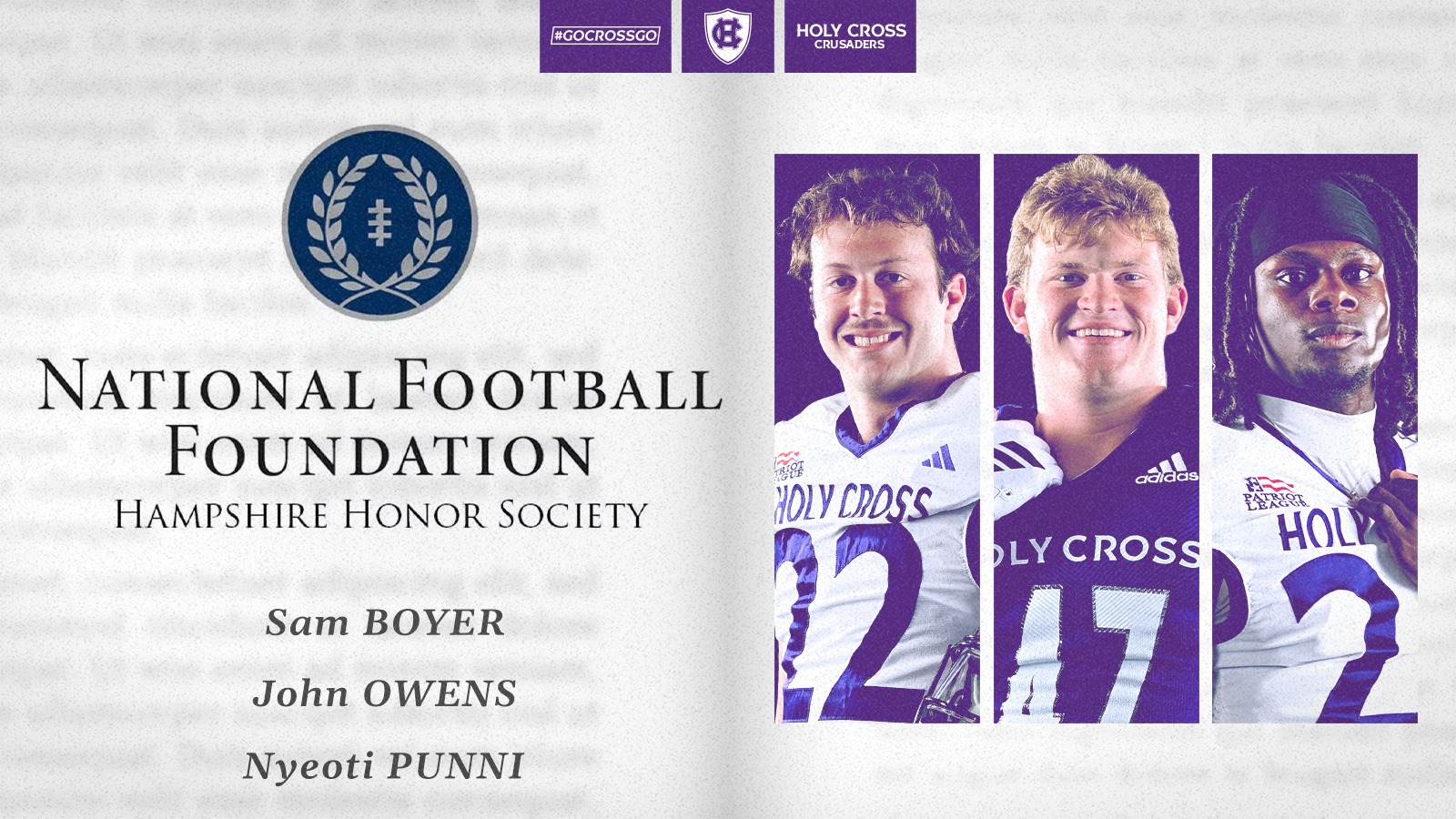 National Football Foundation Hampshire Honor Society Sam Boyer John Owens Nyeoti Punni
