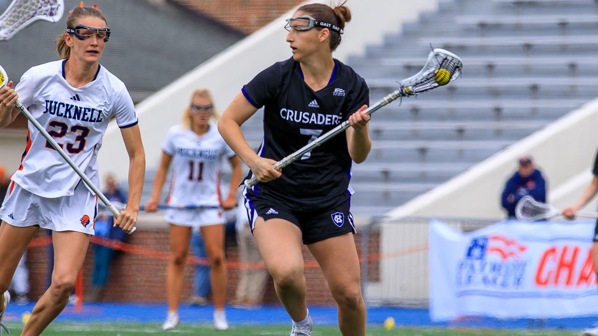 Racheli Levy-Smith with the ball at Bucknell in the Patriot League Tournament.