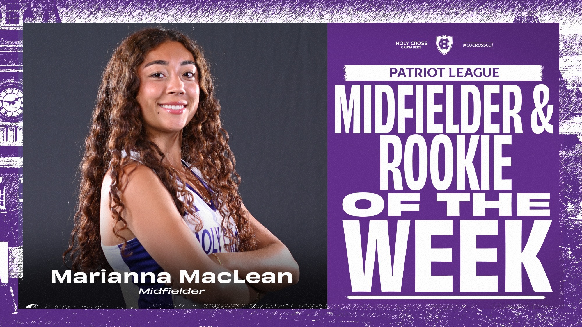 Marianna MacLean named Patriot League midfielder and rookie of the week