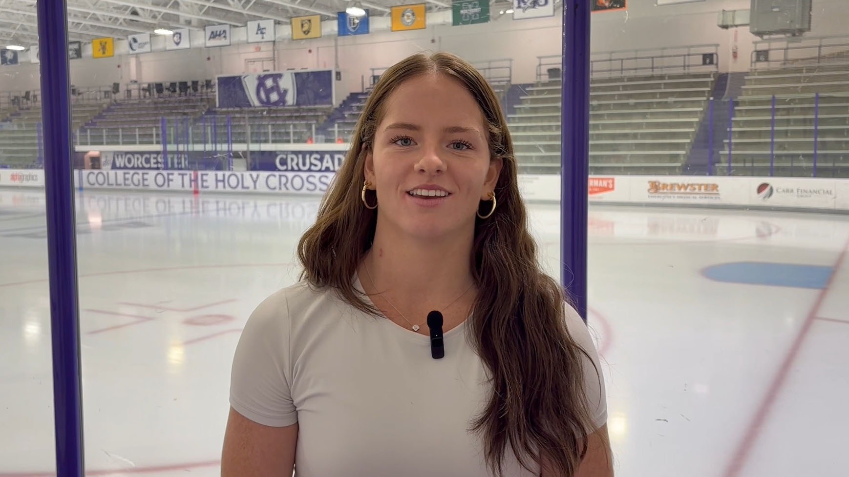 Reghan Chadwick being interviewed in the Hart Center rink