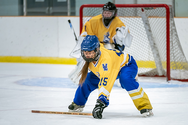 U of L Pronghorns vs Calgary Heat ringette game. Sport photo at Huntington Hills Arena in Calgary, Alberta, Canada on October 6, 2018.  (Photo by Gary Hart)