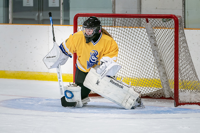 U of L Pronghorns vs Calgary Heat ringette game. Sport photo at Huntington Hills Arena in Calgary, Alberta, Canada on October 6, 2018.  (Photo by Gary Hart)