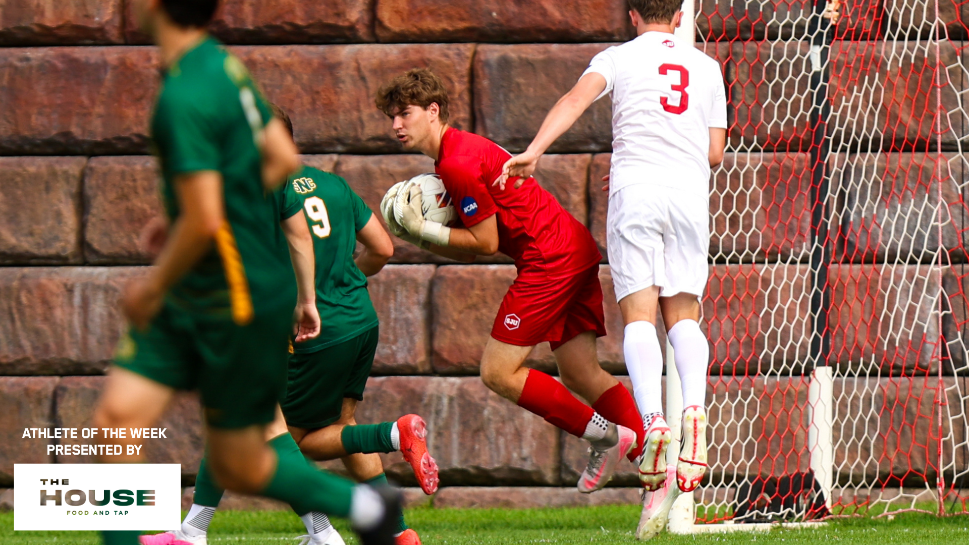 Alex Keekley makes a save vs. St. Norbert