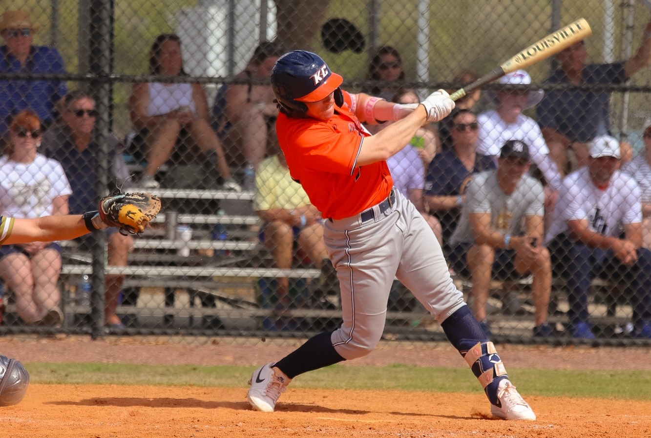 Colson Bennett swings through a pitch in game 3 of spring break 2026 series.