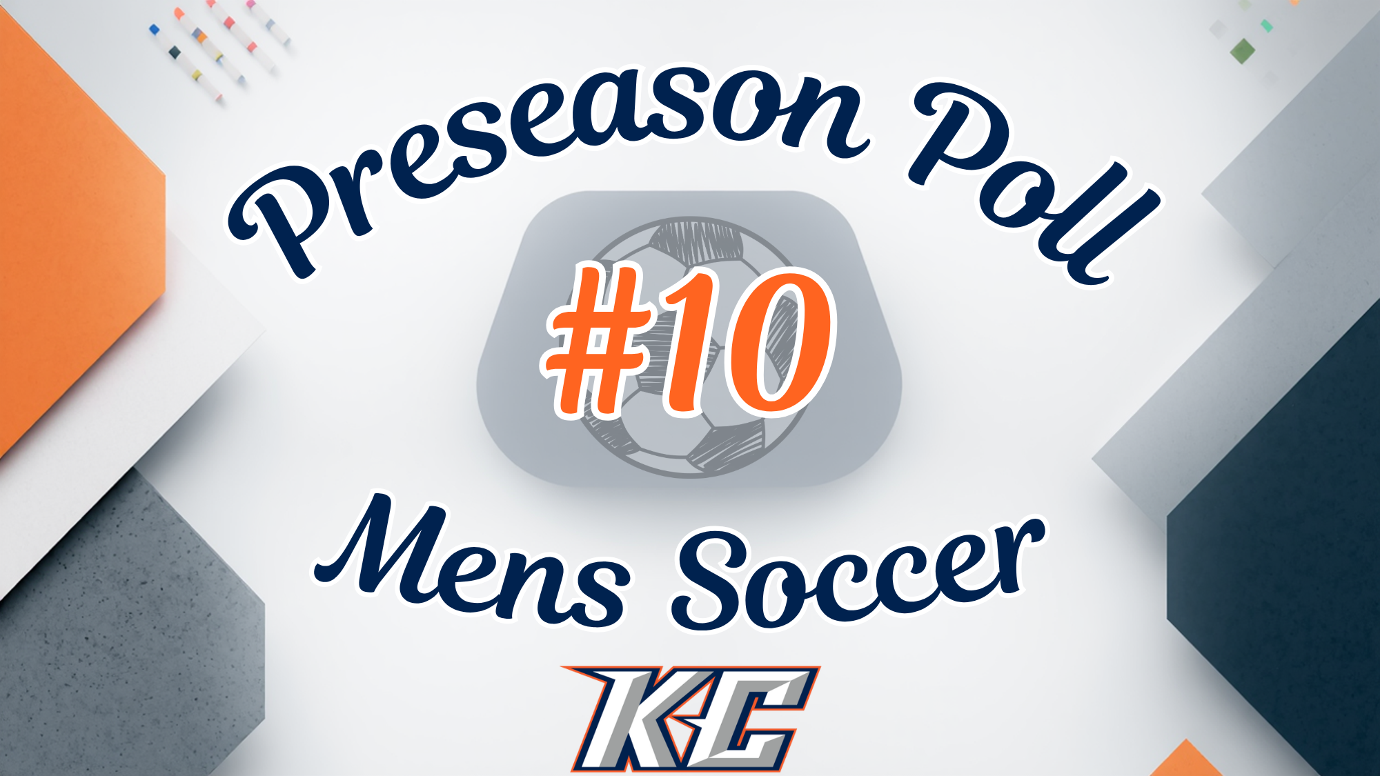 Keystone College men’s soccer preseason poll graphic showing the Giants ranked No. 10, with ‘Preseason Poll’ and ‘Men’s Soccer’ text alongside the Keystone College logo.