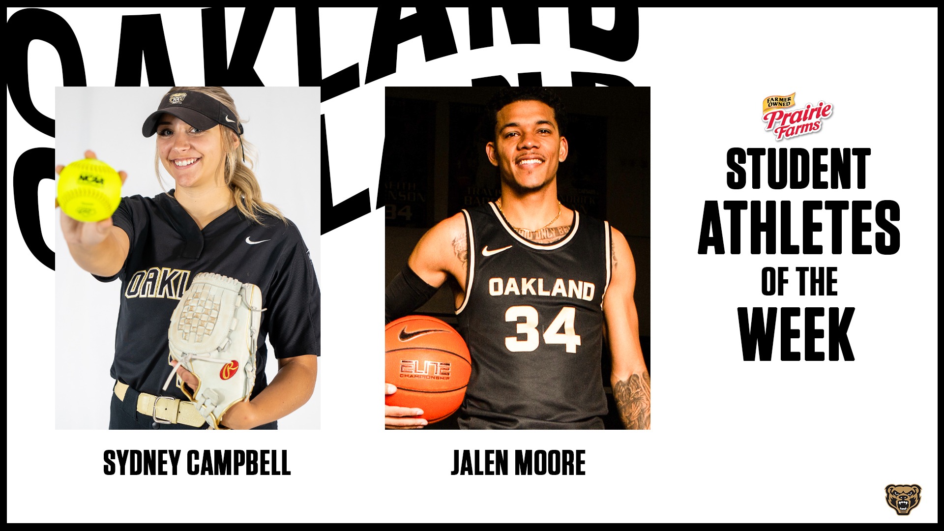 Redshirt junior Sydney Campbell and senior Jalen Moore named Oakland Prairie Farms Student