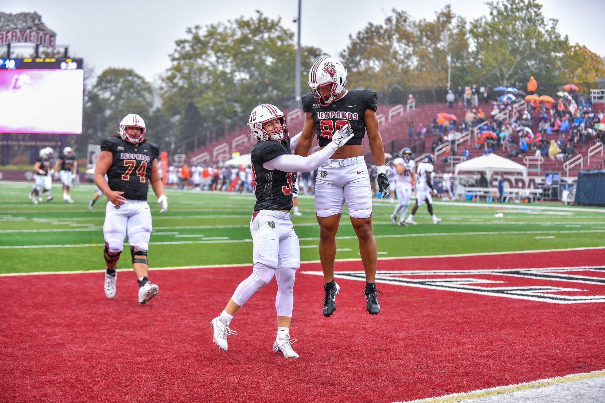 Lafayette football celebrates a TD