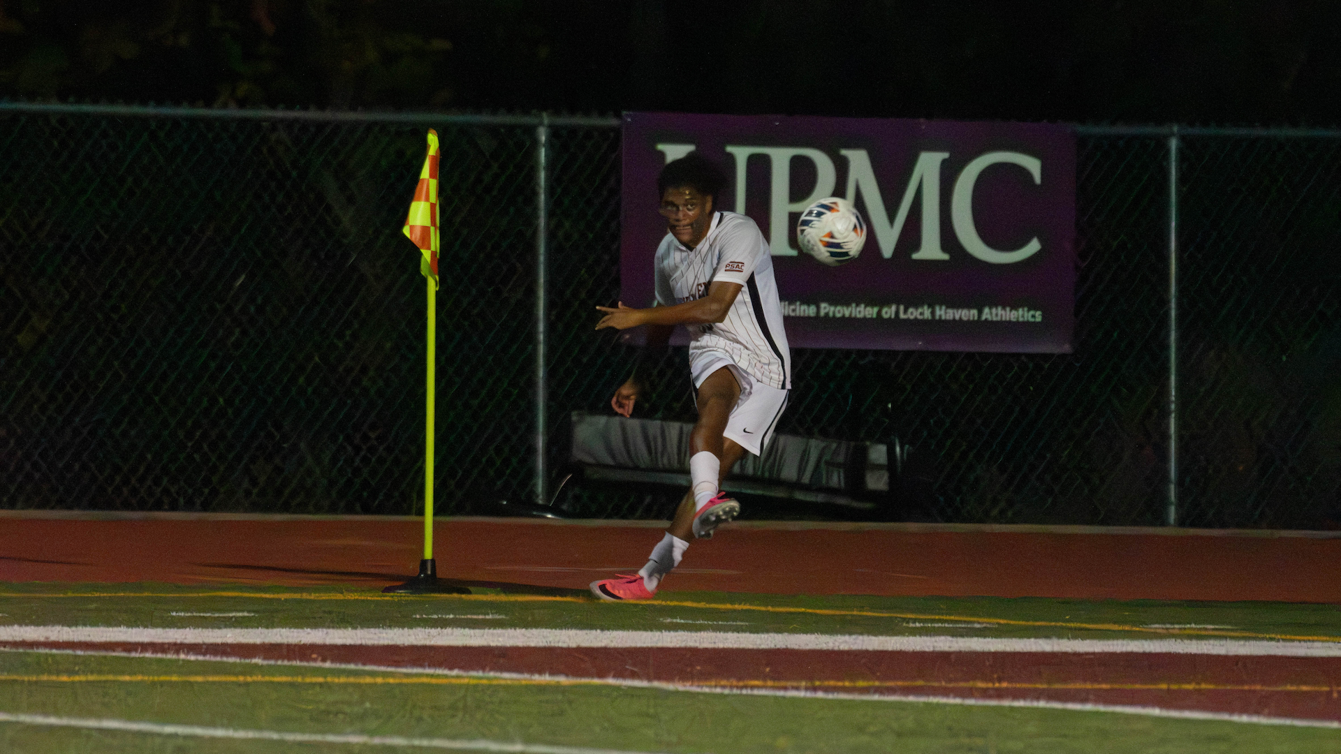 Men's soccer corner kick vs Slippery Rock