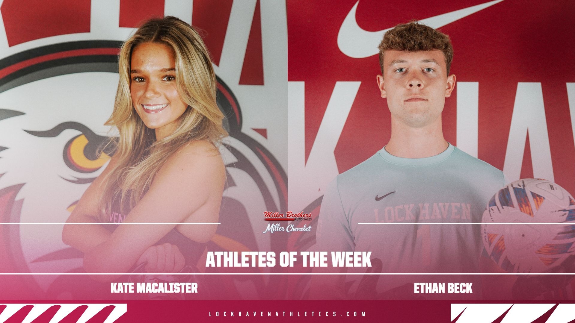 Miller Chevrolet / LockHavenAthletics.com Athlete of the Week promo graphic for week of October 19, 2026