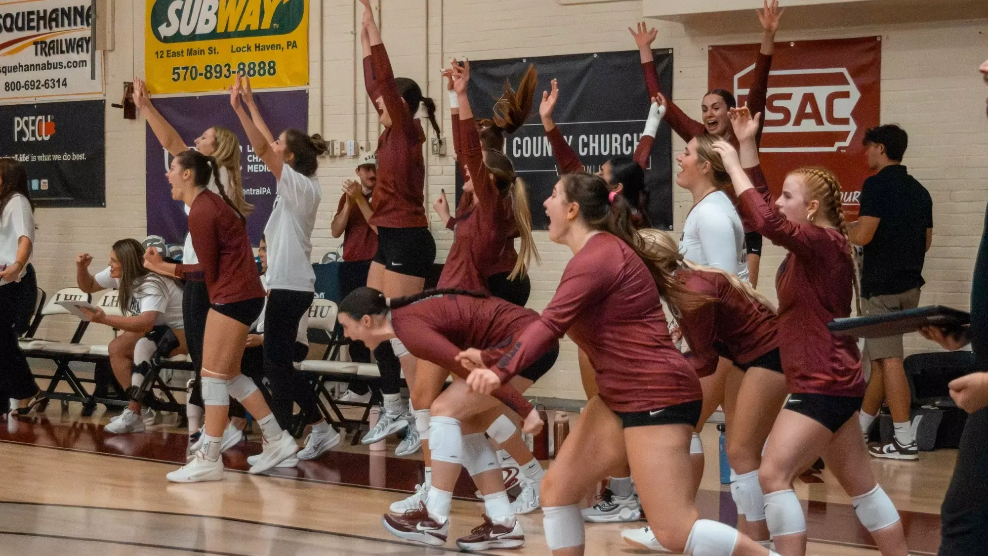 Volleyball Team Sideline Celebration vs. Shippensburg