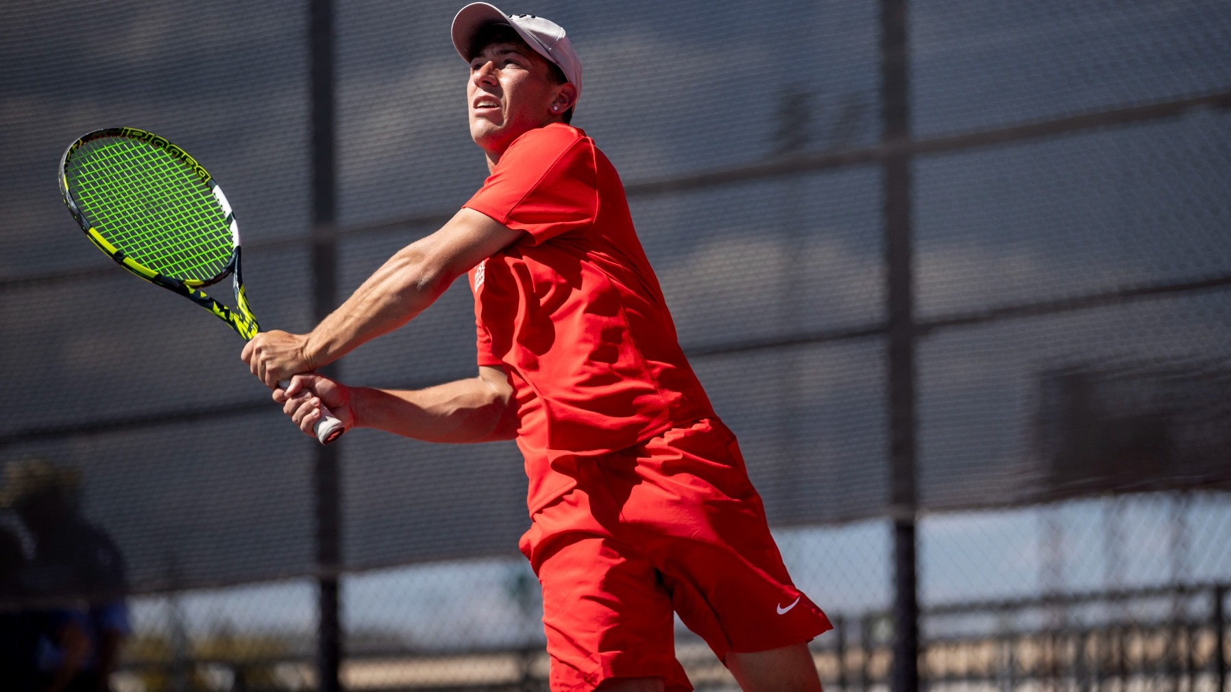 Lluc Limongi Ollers follows through on a forehand against Nebraska-Kearney on Sept. 12, 2024.