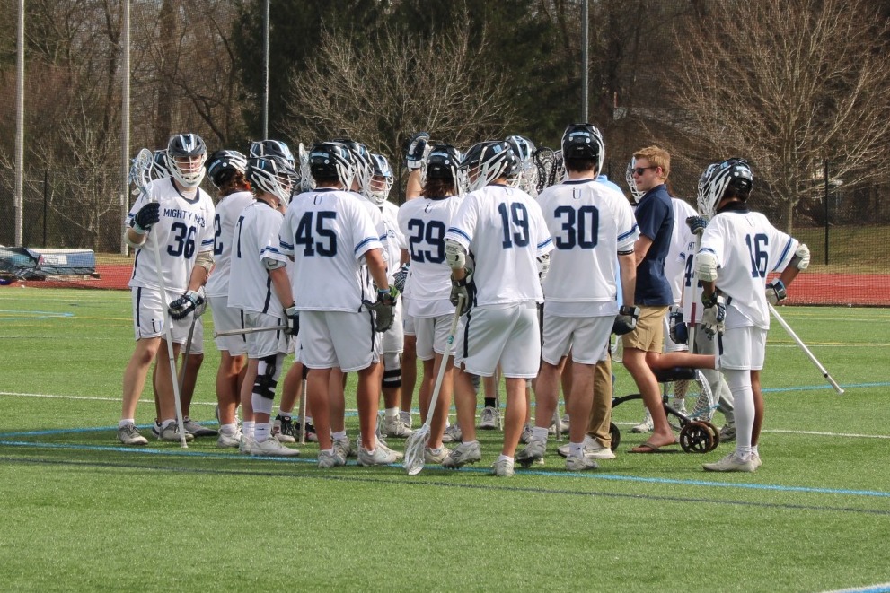 IUMLAX 2026 Team Huddle during Aurora Game