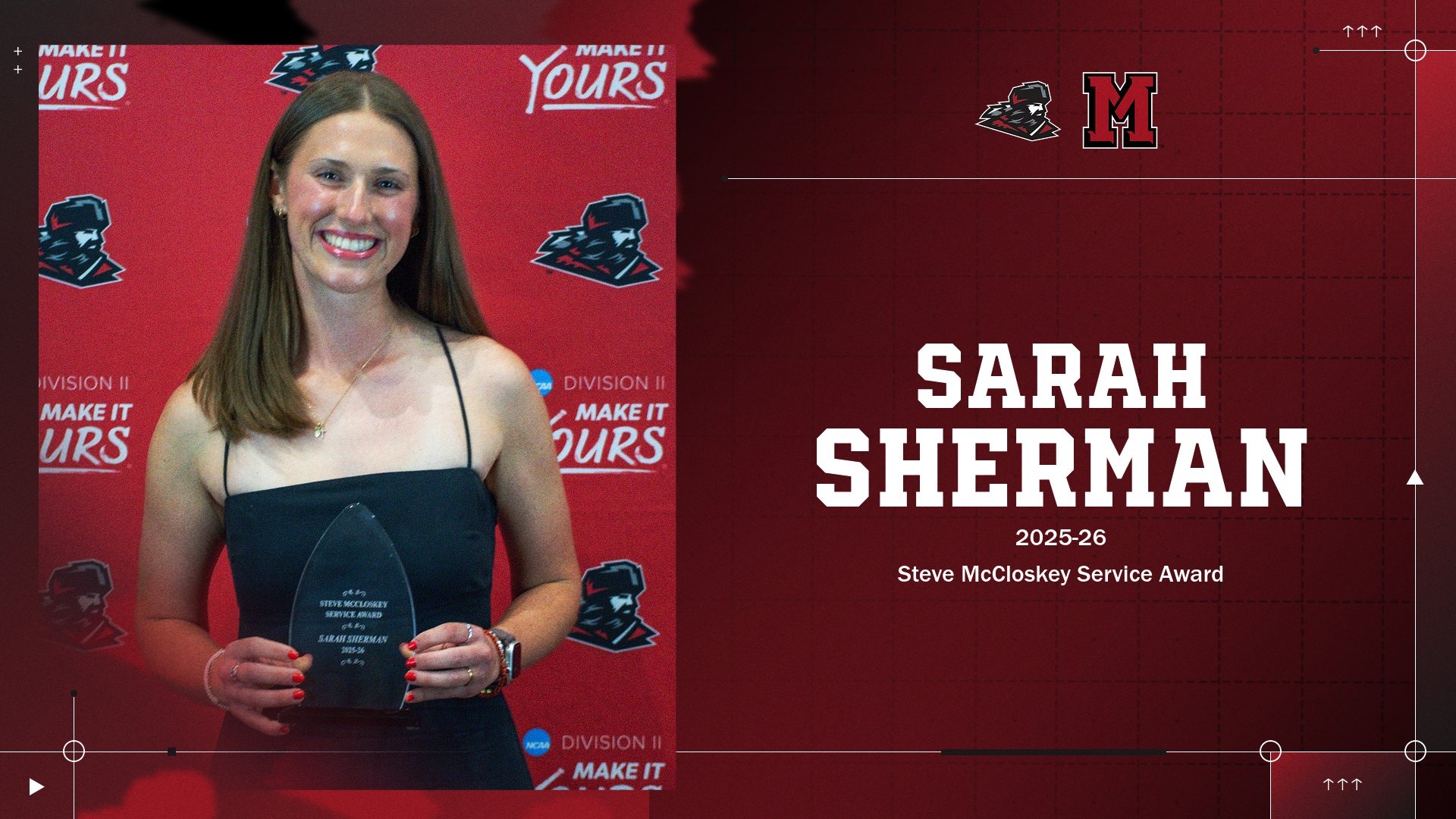 Sarah Sherman holding Steve McCloskey Service Award from 2026 Mountie Awards